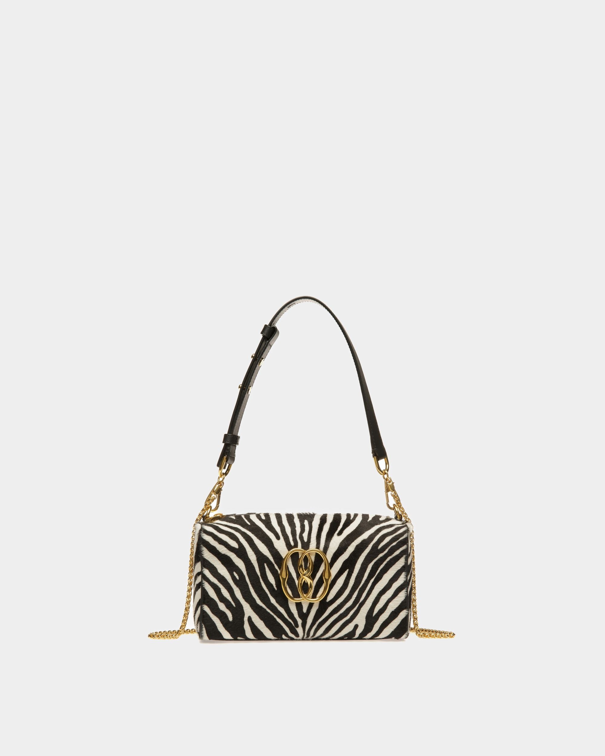 Mini-Sac Emblem En Cuir De Veau Façon Poulain Noir Et Blanc - Femme - Bally - 01