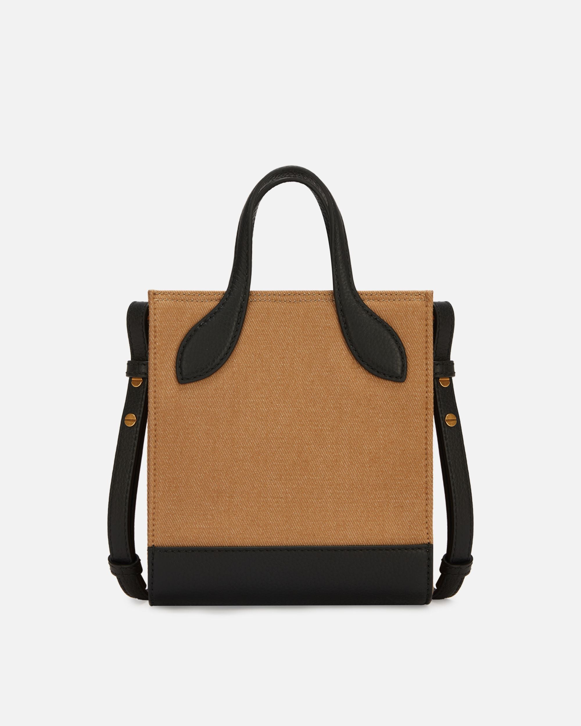 Mini Sac Cabas Bar En Toile Et Cuir Beige Et Noir - Femme - Bally - 02