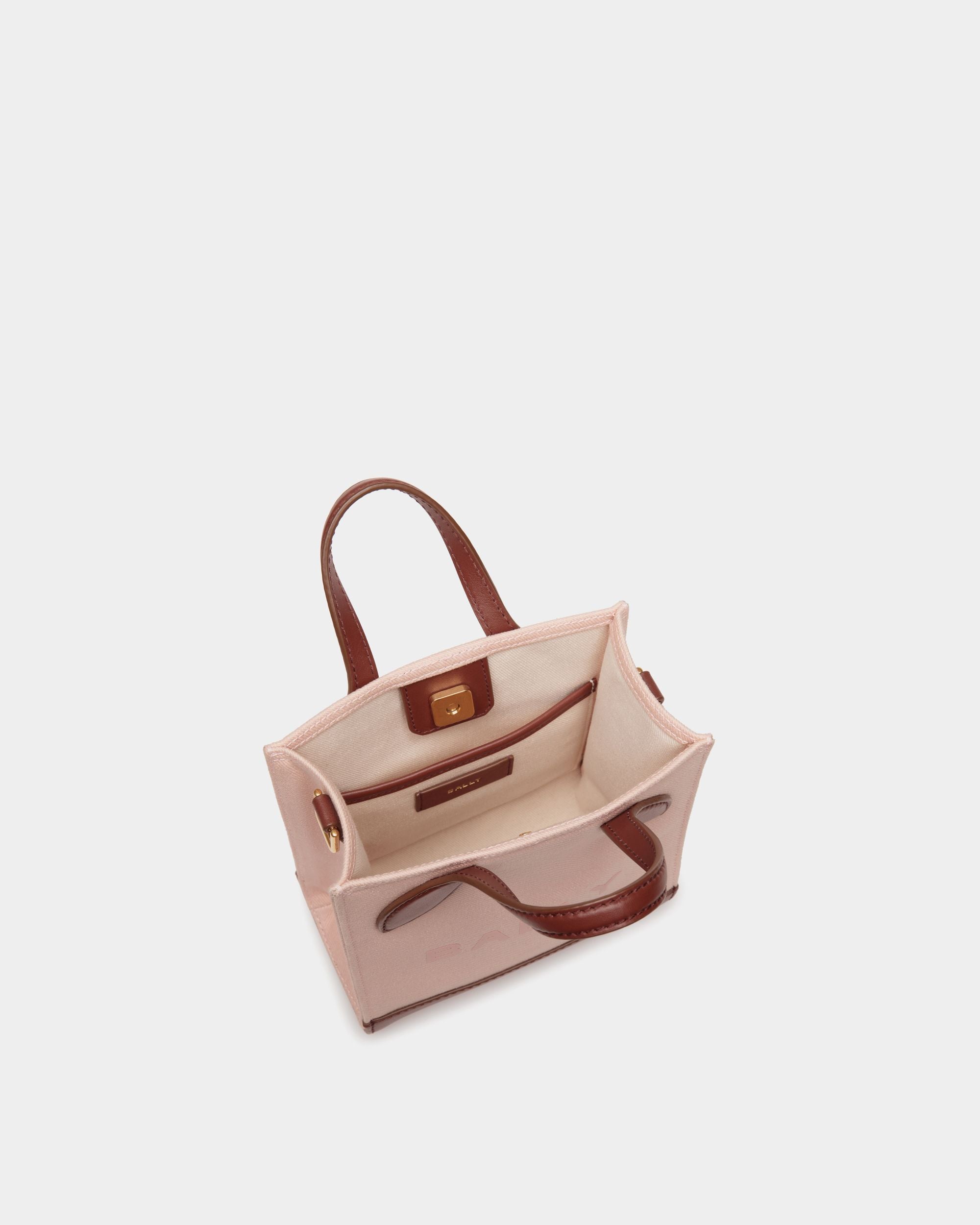 Bar Mini Tote Bag In Dusty Petal And Brown Canvas And Leather - Women's - Bally - 04