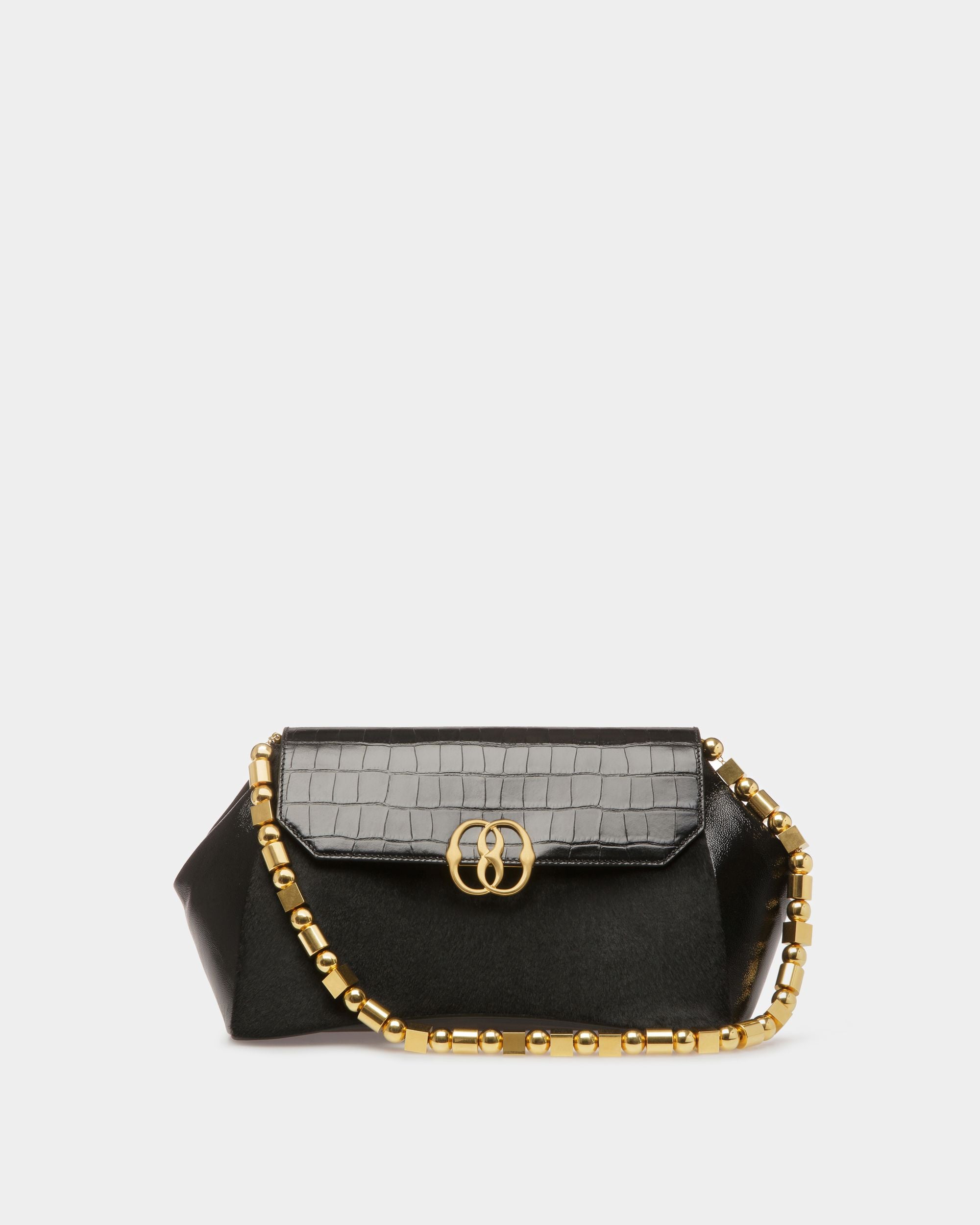 Sac D’Épaule Emblem En Cuir De Veau Façon Poulain Noir - Femme - Bally - 01