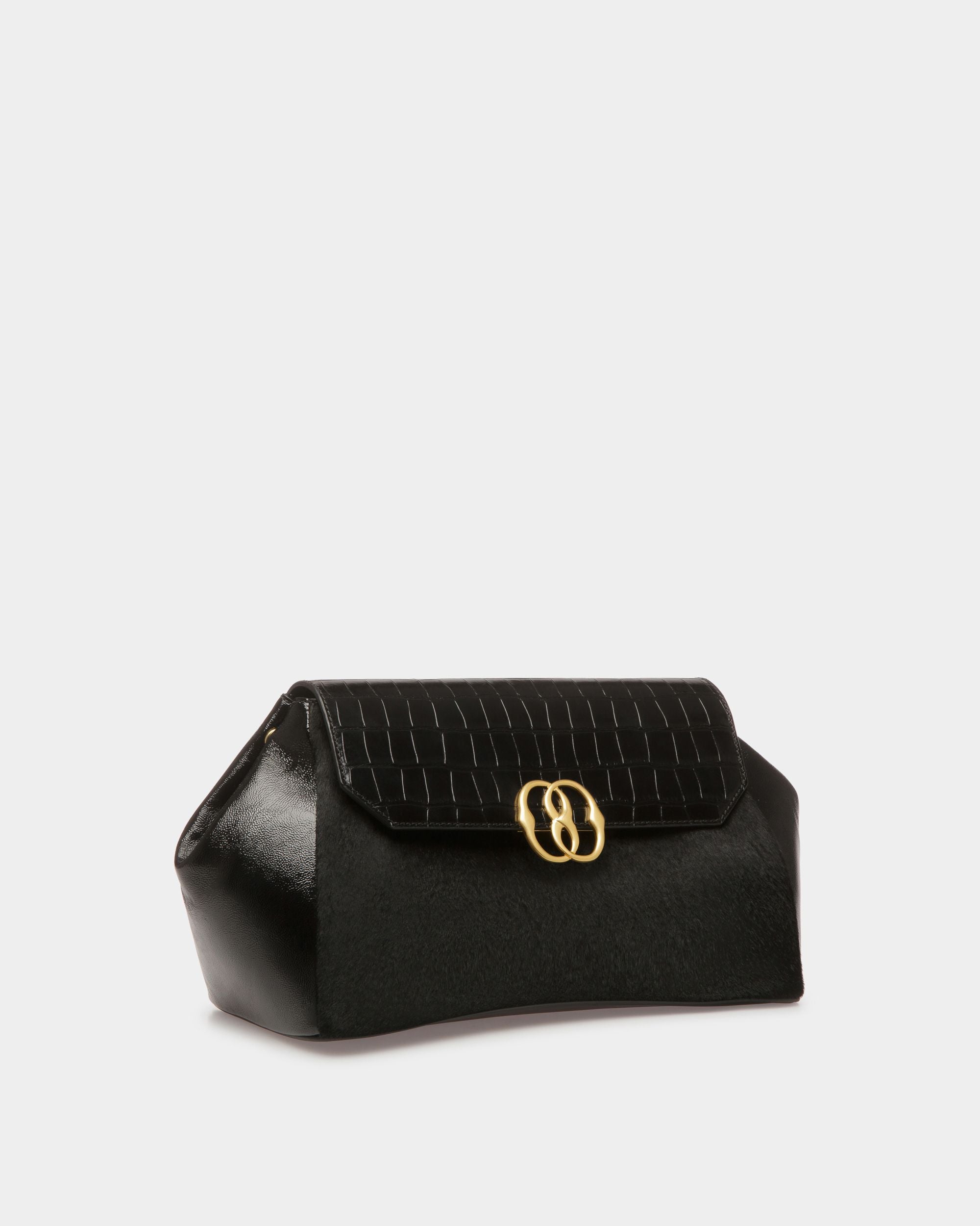 Sac D’Épaule Emblem En Cuir De Veau Façon Poulain Noir - Femme - Bally - 04