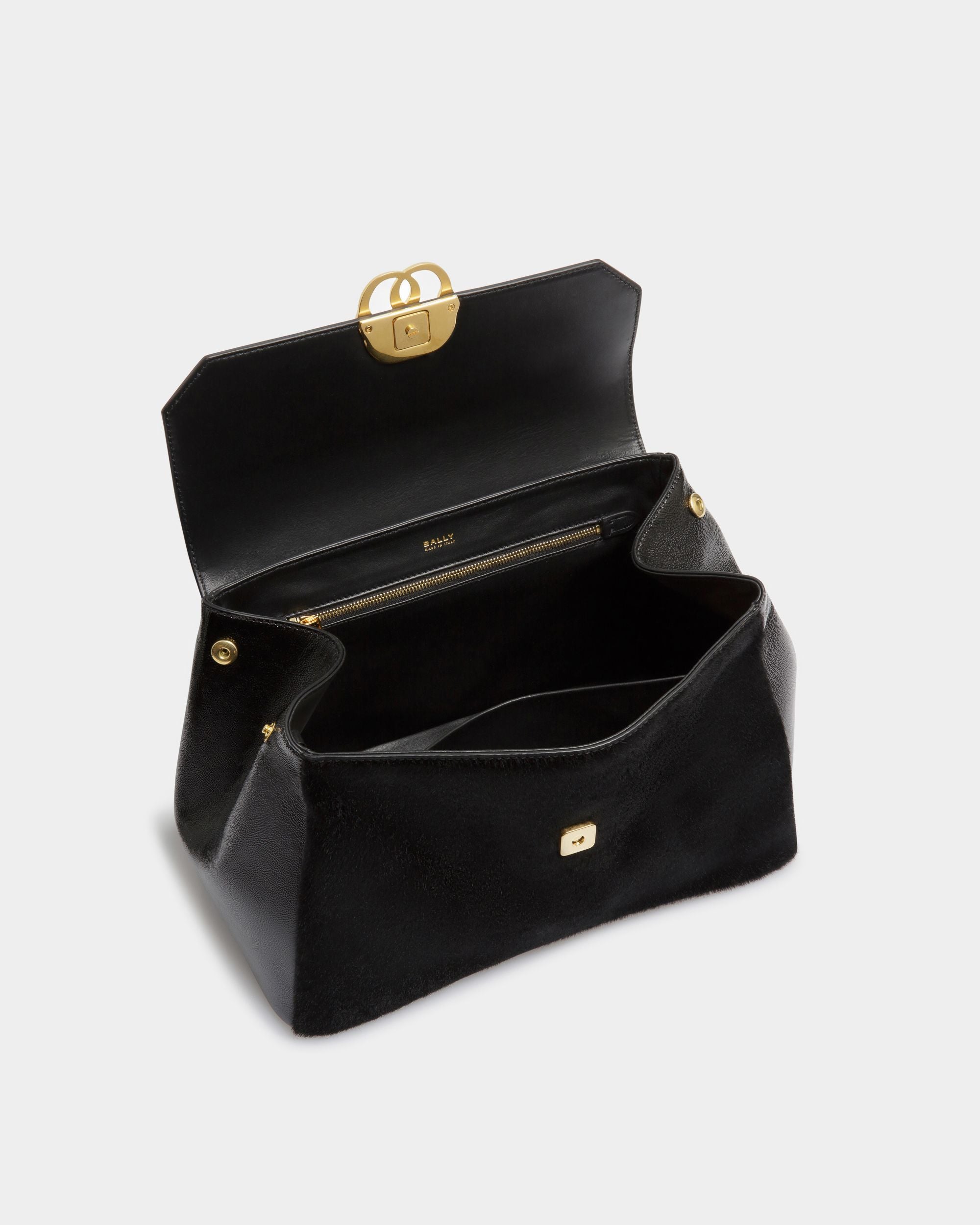 Sac D’Épaule Emblem En Cuir De Veau Façon Poulain Noir - Femme - Bally - 05