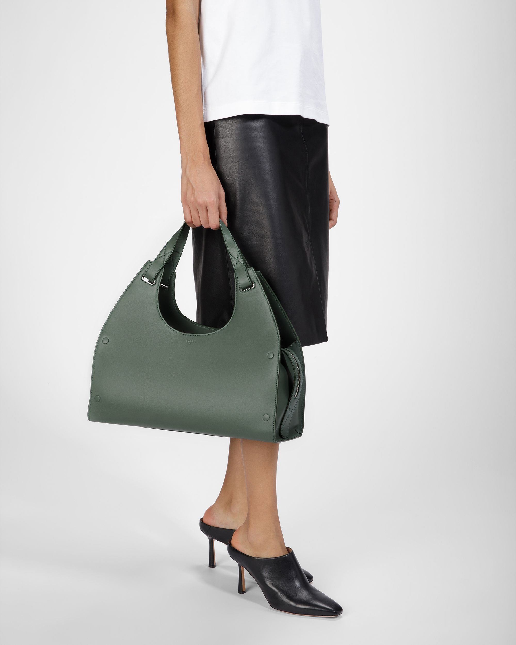 Ahres Schultertasche Aus Leder In Salbei - Damen - Bally - 02