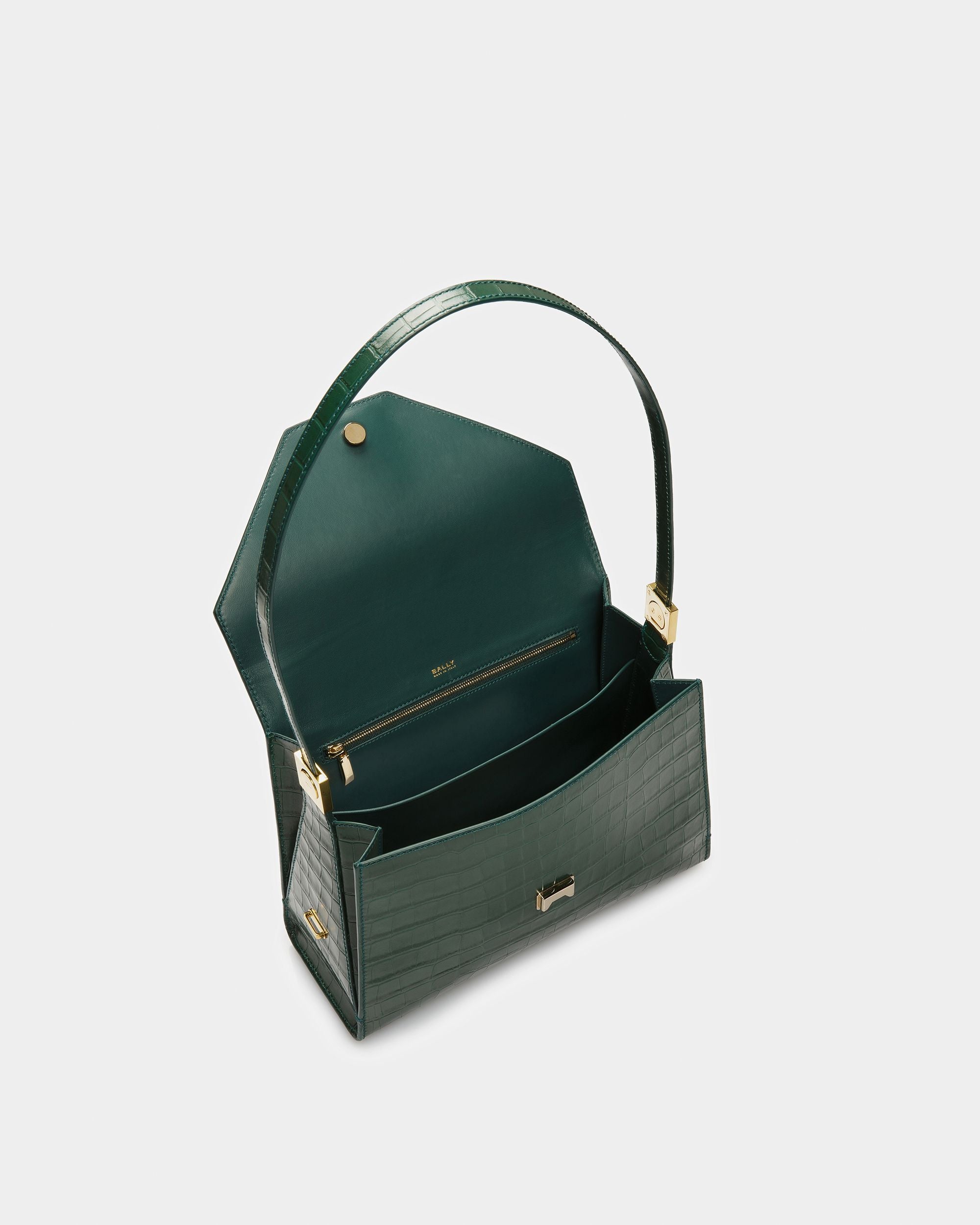 Emblem Schultertasche Aus Leder Mit Krokoprägung - Damen - Bally - 05