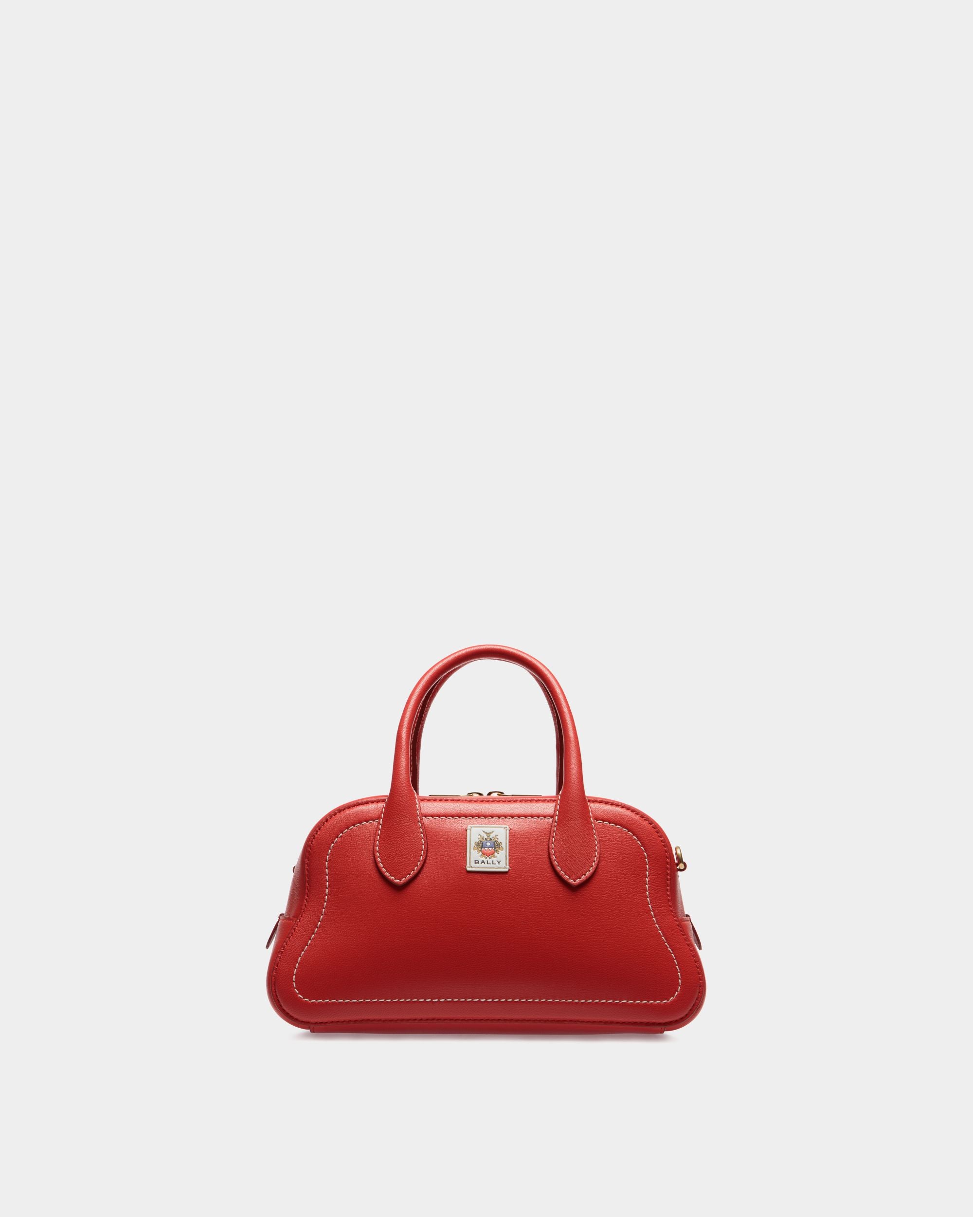 Bolso Con Asa Superior Unda De Piel Granulada Roja - Mujer - Bally - 01