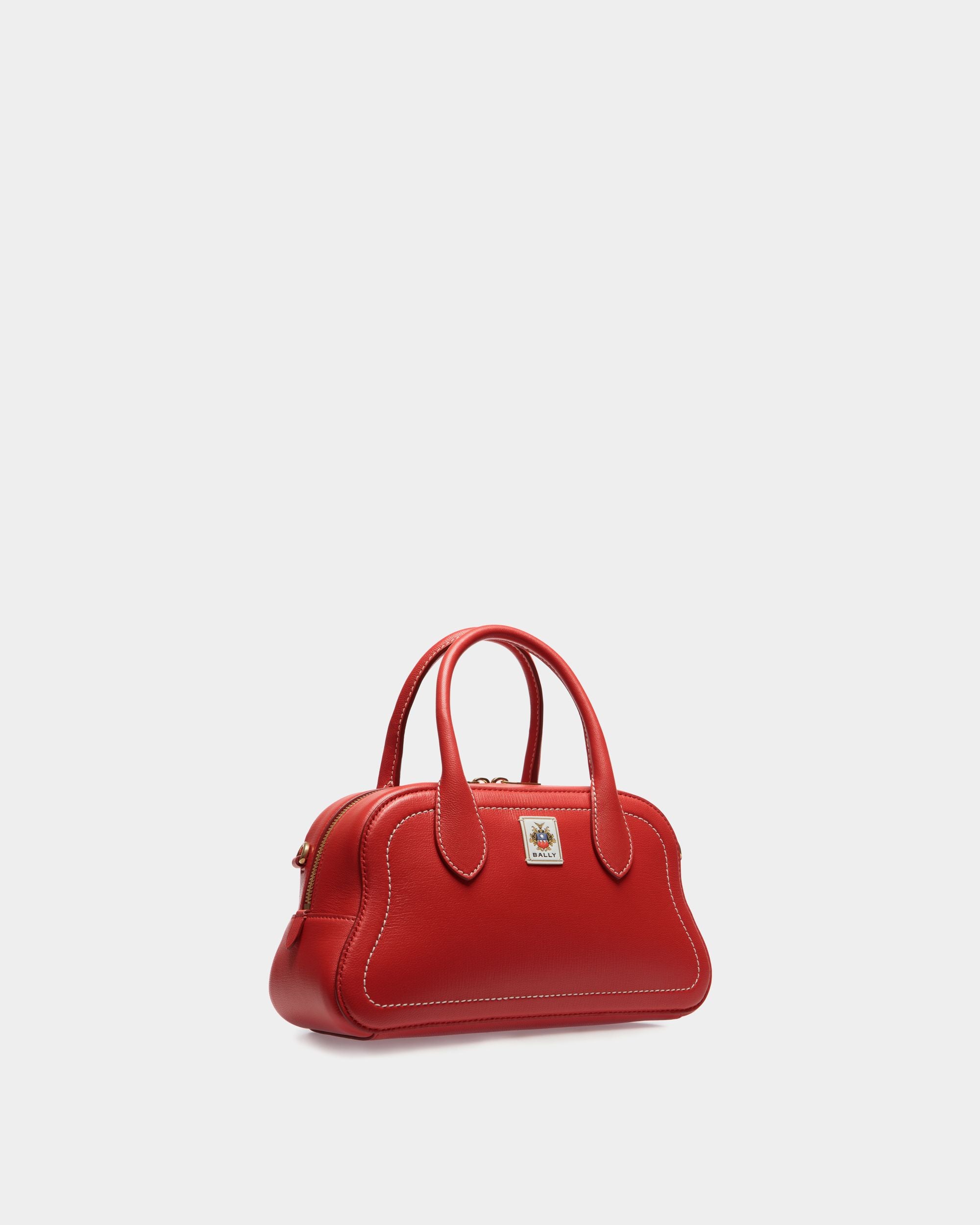 Bolso Con Asa Superior Unda De Piel Granulada Roja - Mujer - Bally - 04