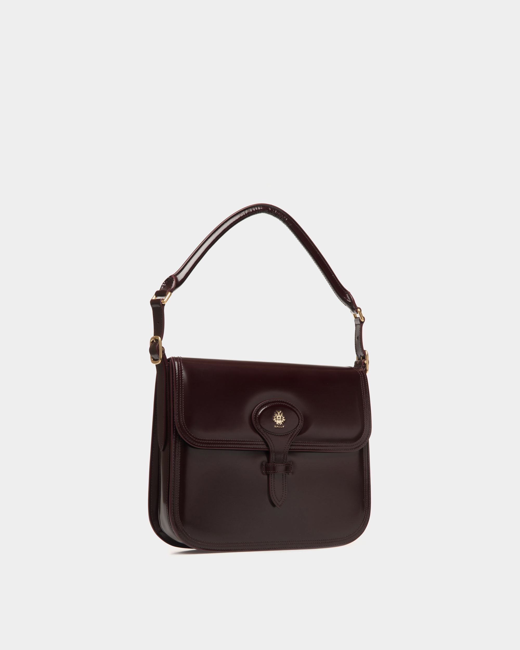 Sac D’épaule Beckett En Cuir Brossé Deep Burgundy - Femme - Bally - 03