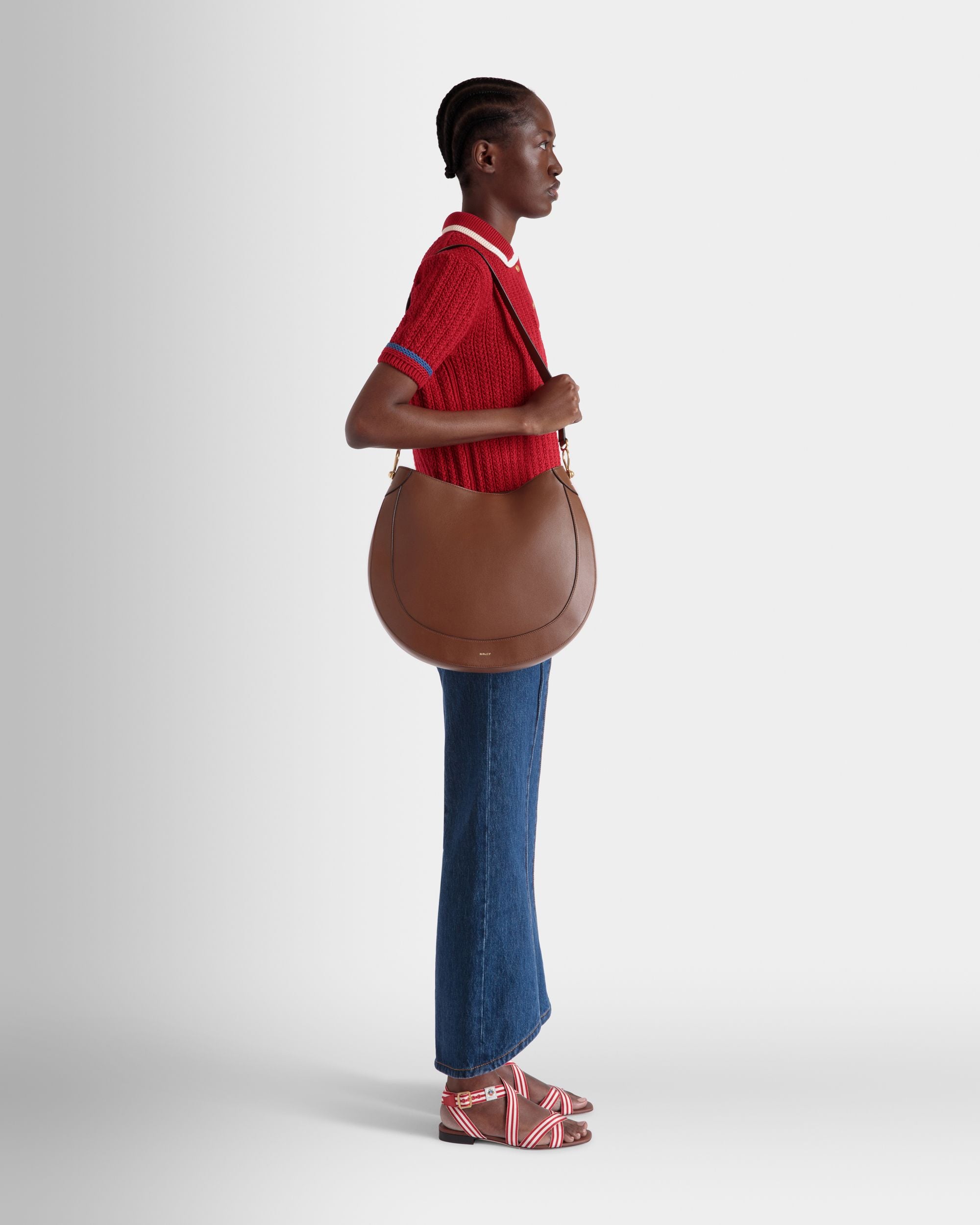 Sac Fourre-Tout Lune En Cuir Marron - Femme - Bally - 02
