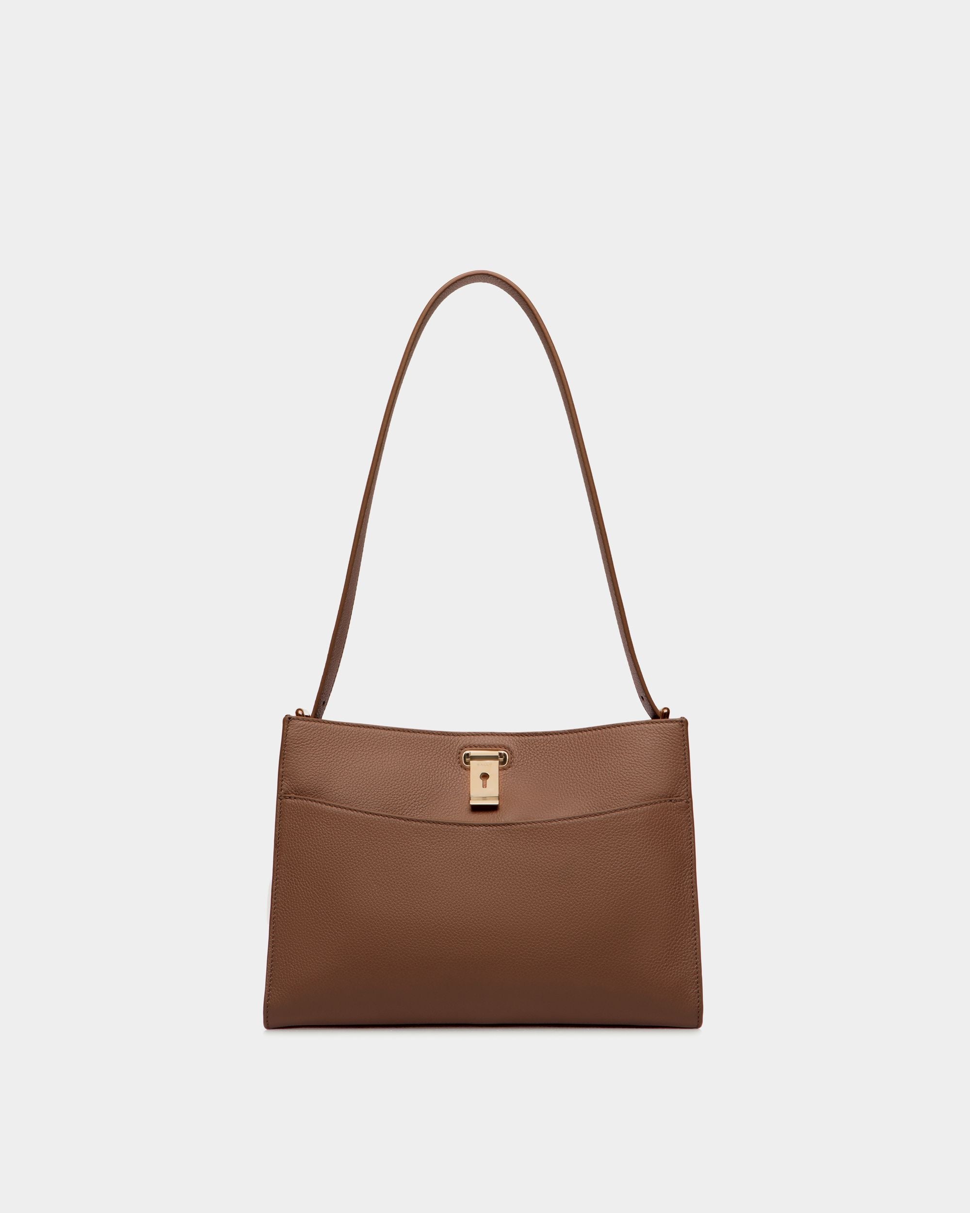 Lock Me Shoulder Bag in Brown Grained Leather - Femme - Bally - 01