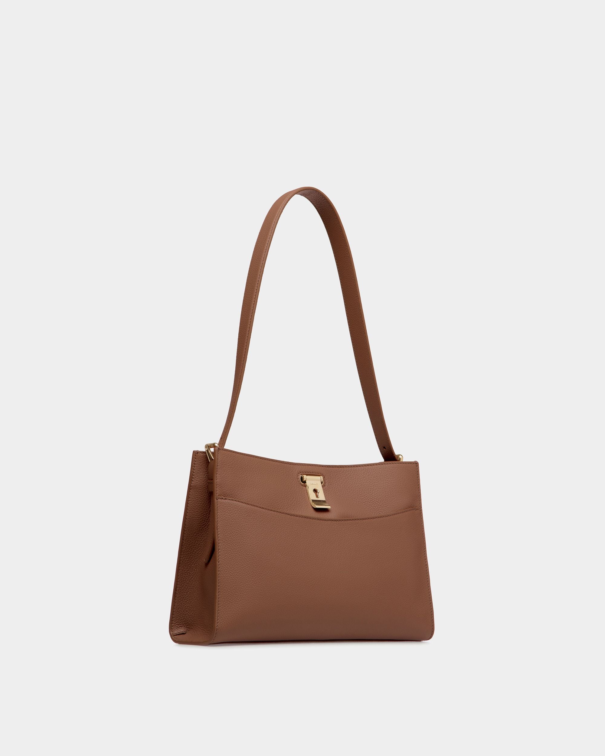 Lock Me Shoulder Bag in Brown Grained Leather - Femme - Bally - 04