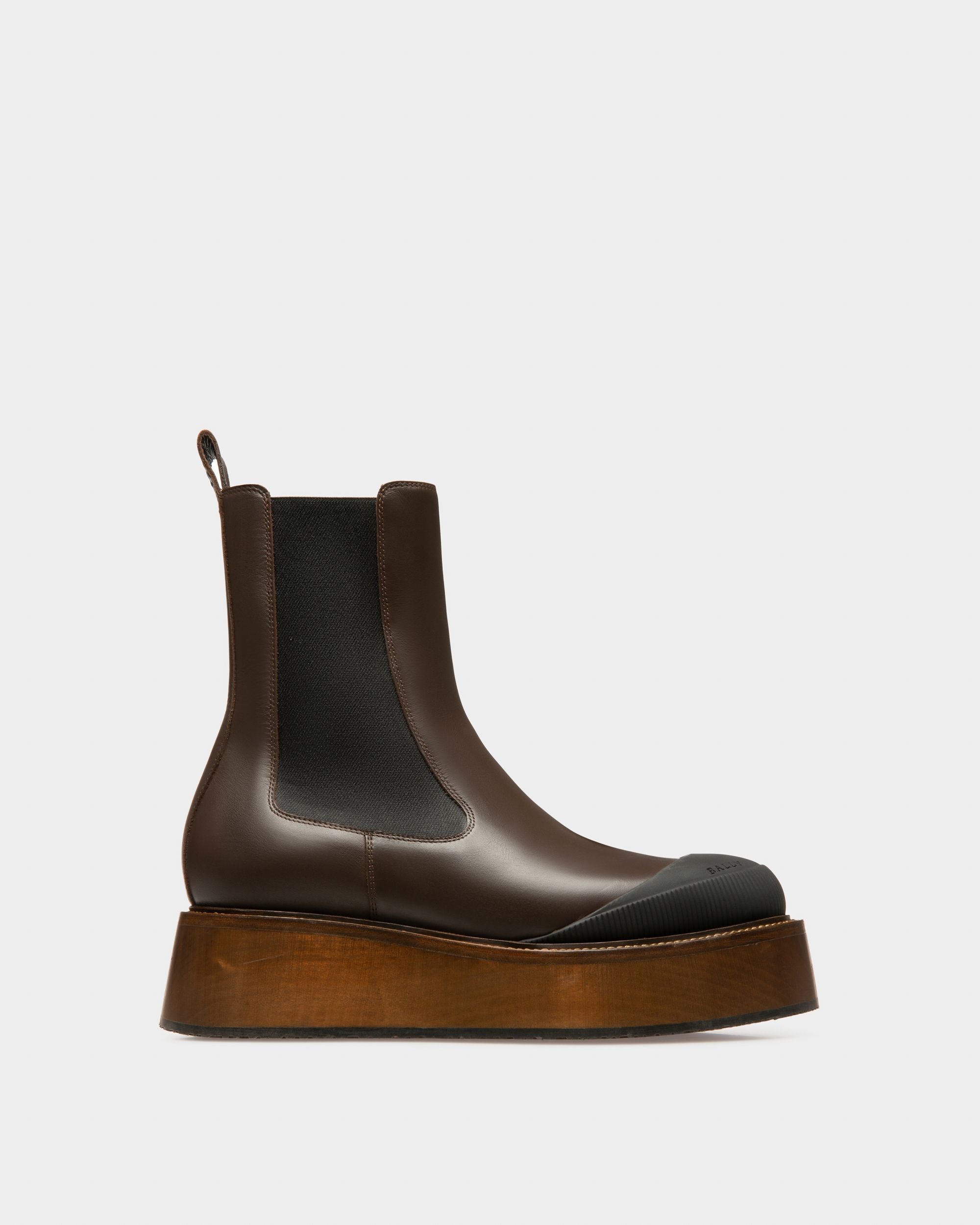 Ilene Leather Booties In Ebony Brown - Women's - Bally - 01