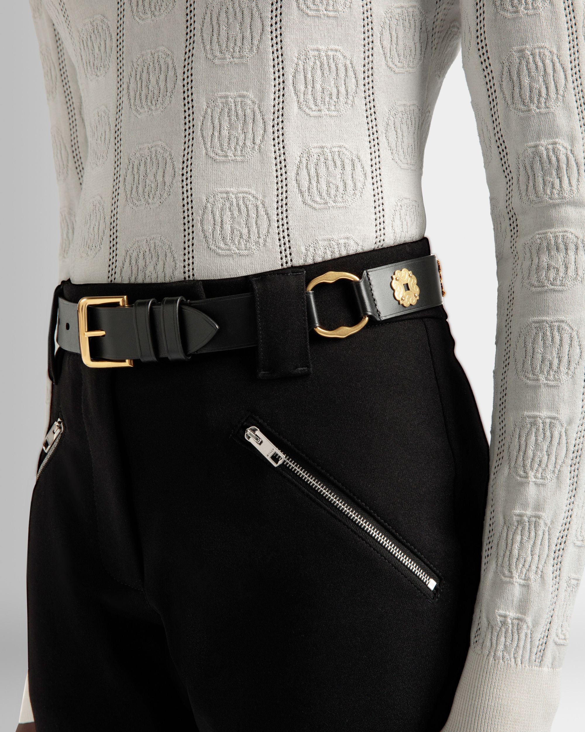 Ceinture Arkle 95 cm En Cuir Noir - Femme - Bally - 03