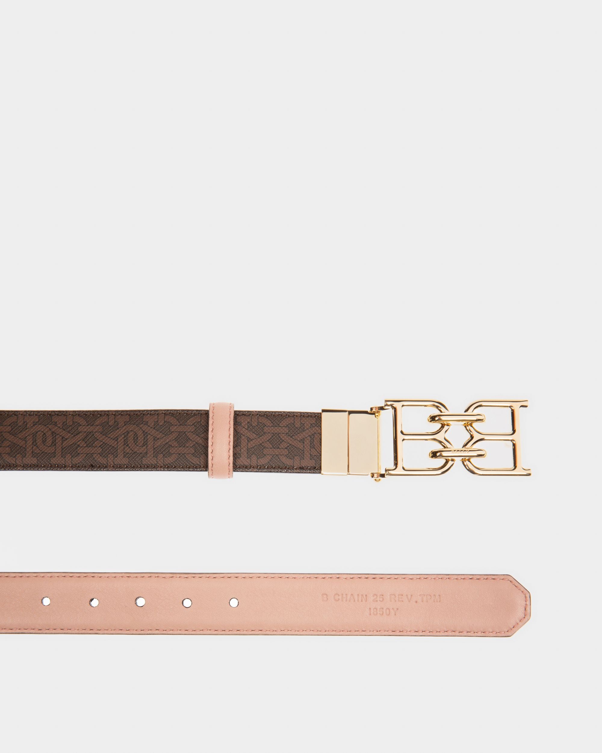 B-Chain Ceinture De 25 Mm En Tpu Et Cuir Marron Et Rose Pâle - Femme - Bally - 02