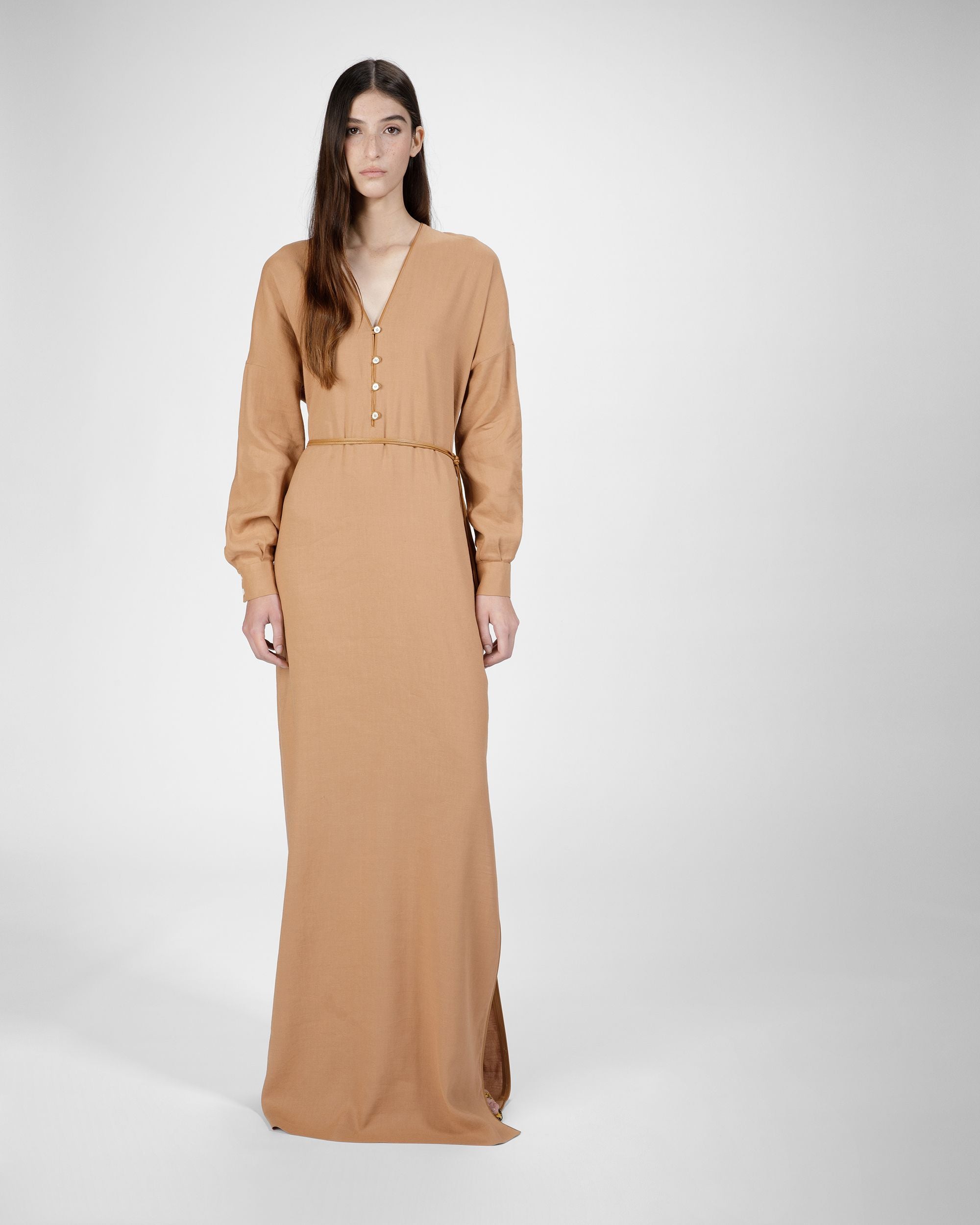 Langärmeliges Maxikleid Aus Leinen In Desert - Damen - Bally - 01