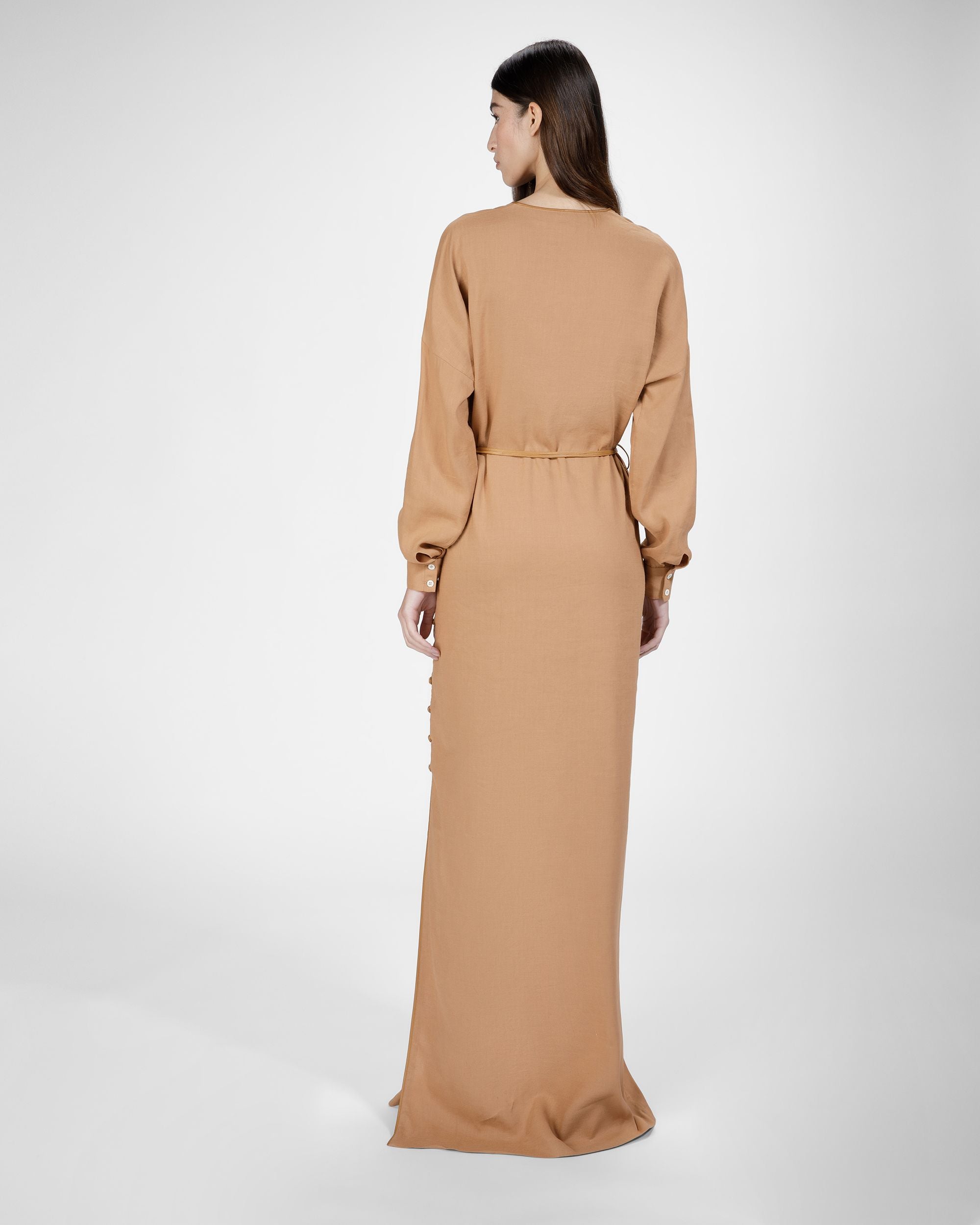 Langärmeliges Maxikleid Aus Leinen In Desert - Damen - Bally - 02