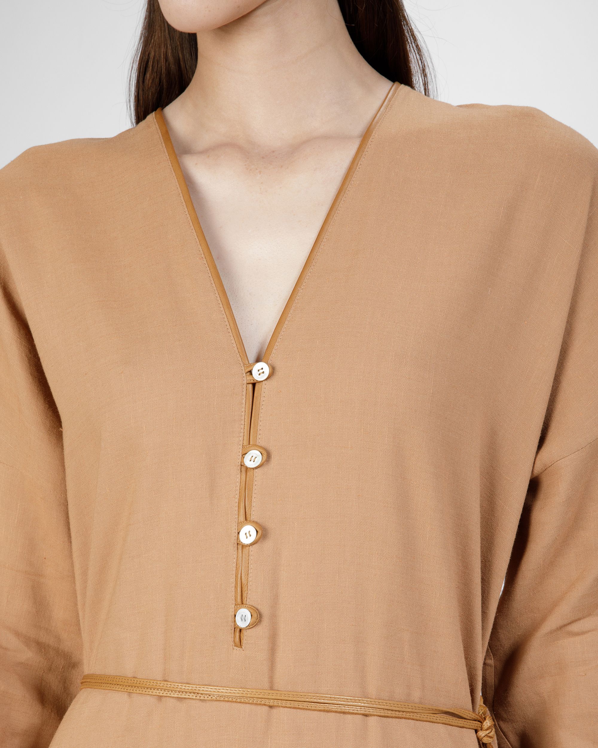 Langärmeliges Maxikleid Aus Leinen In Desert - Damen - Bally - 03