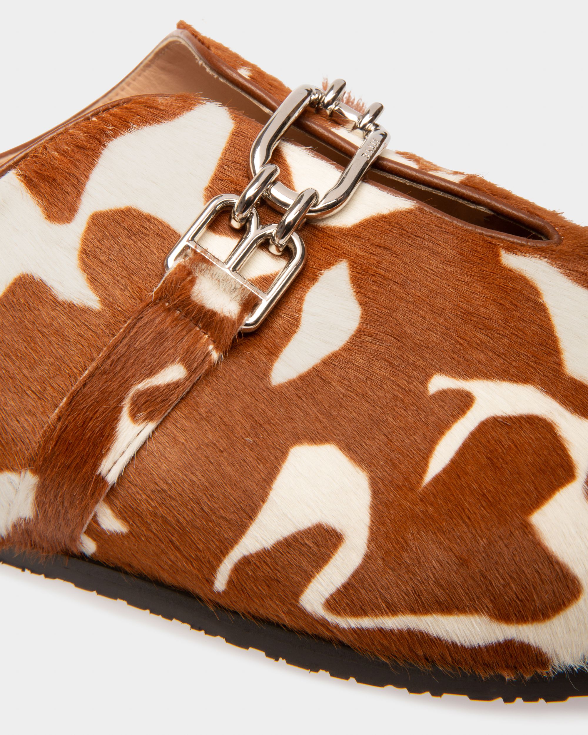 Francine Haircalf Slippers In White & Brown - Women's - Bally - 06