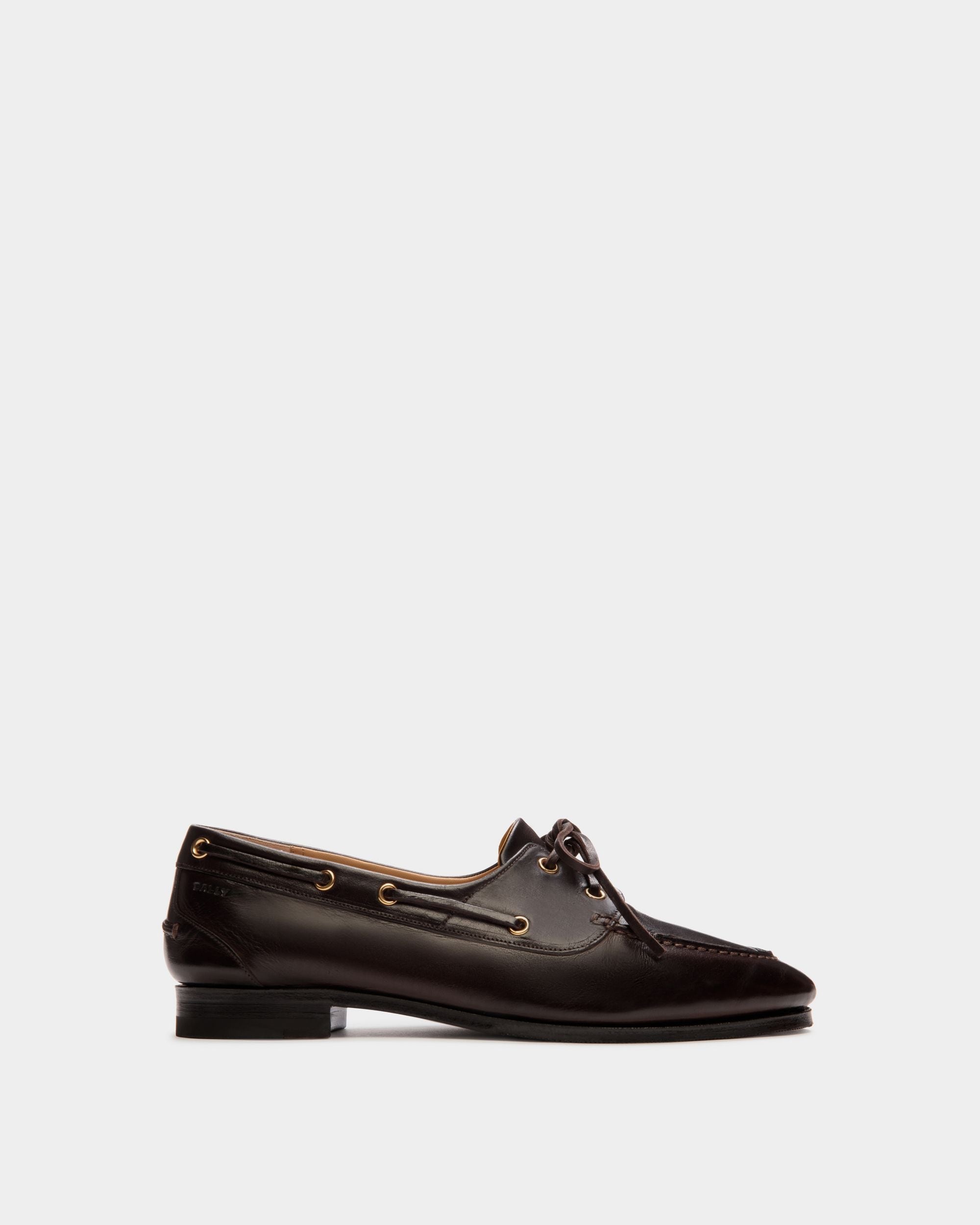 Mocassin Plume En Cuir Marron Foncé - Femme - Bally - 01