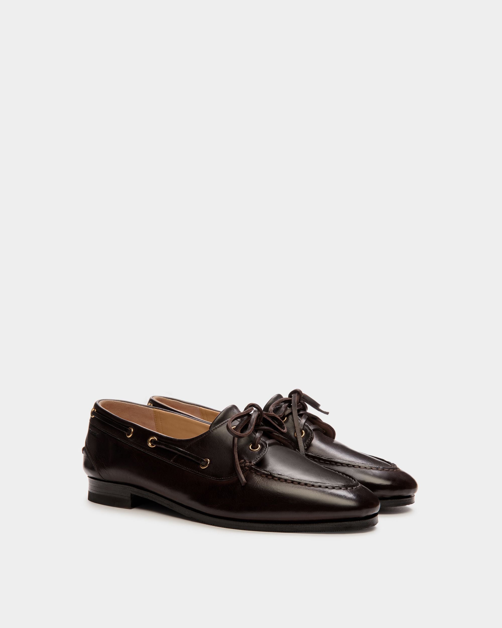 Mocassin Plume En Cuir Marron Foncé - Femme - Bally - 03