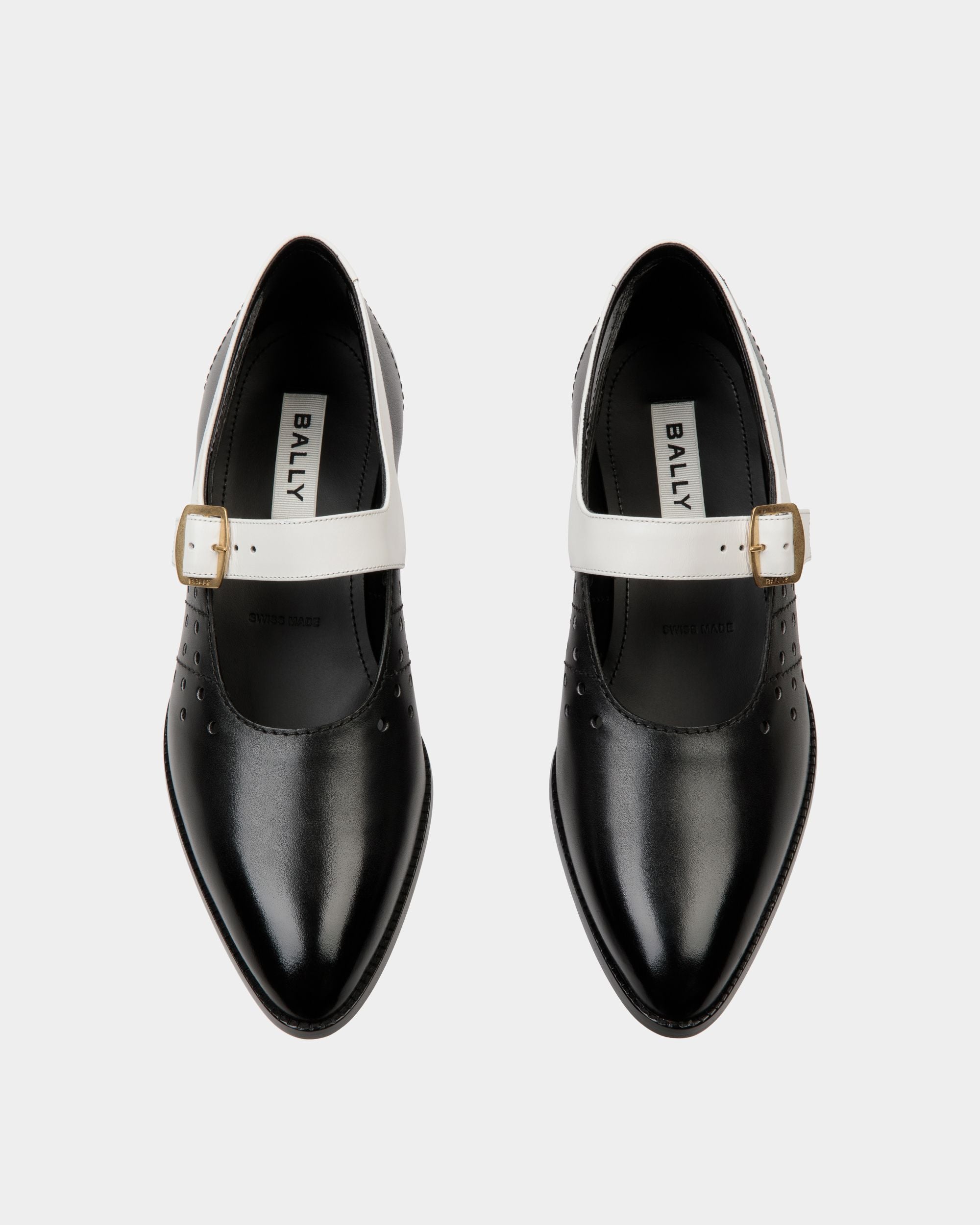 Glendale Mary-Jane In Black and White Leather - Femme - Bally - 05