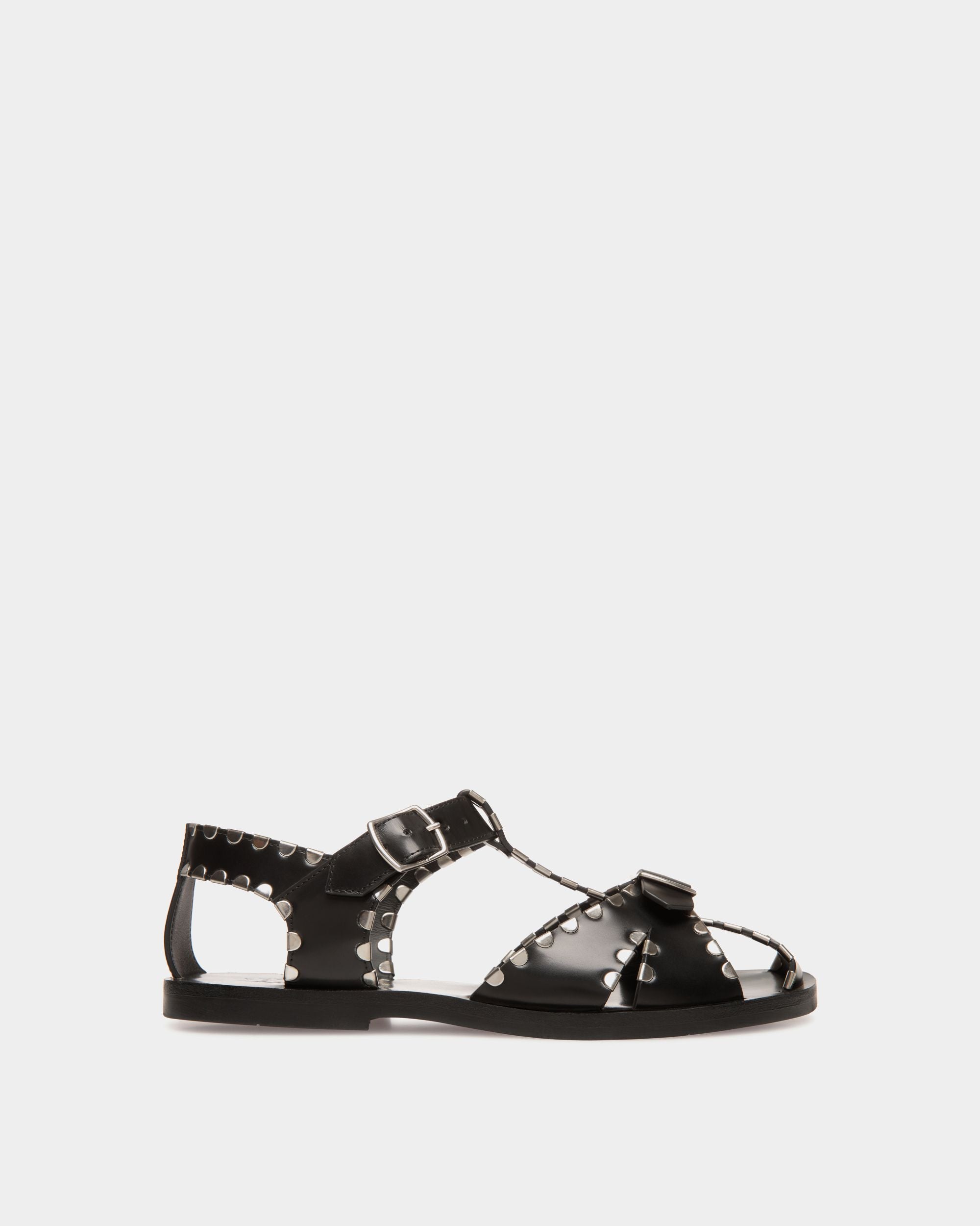 Sandale À Talon Plat Salis En Cuir Noir - Femme - Bally - 01