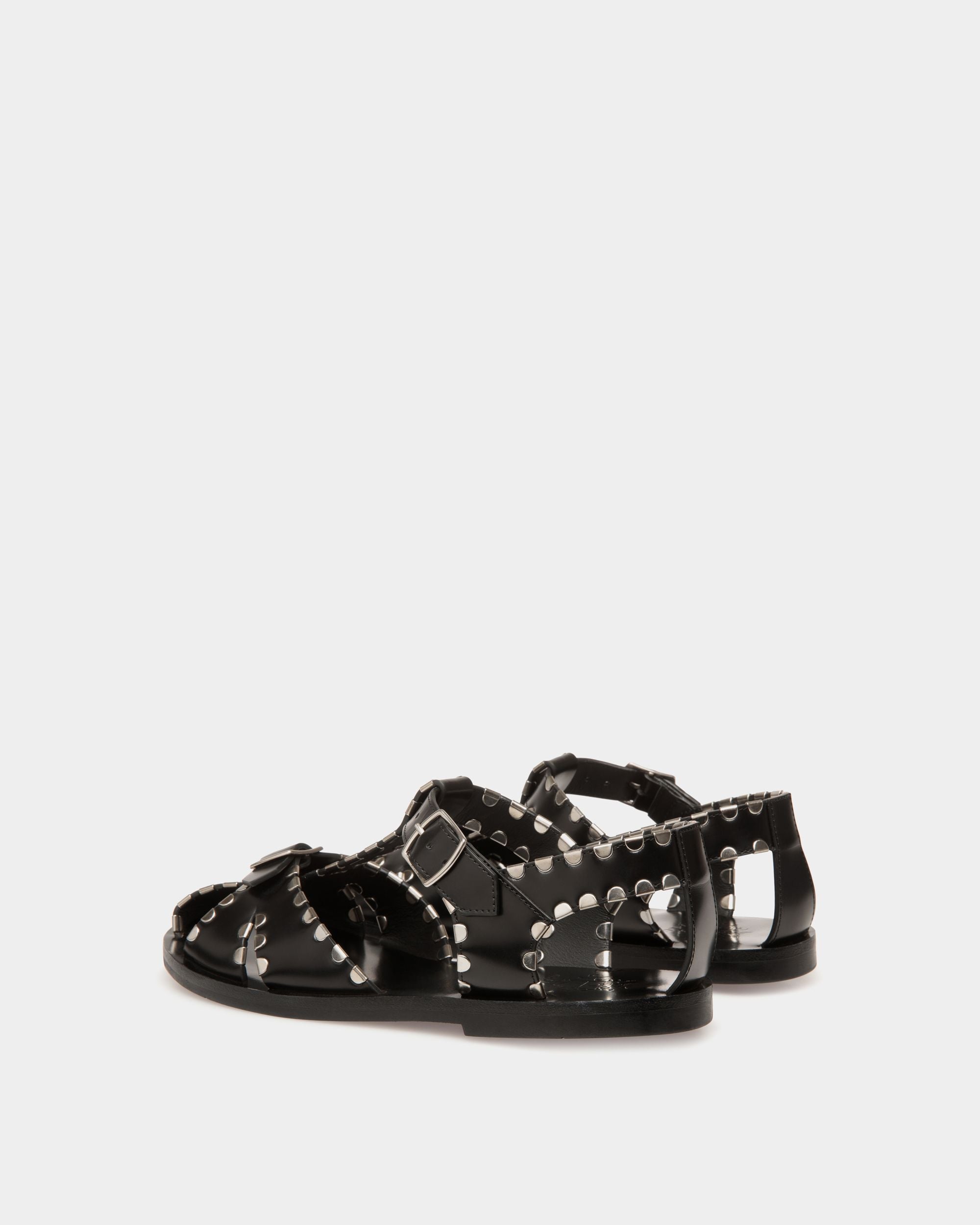 Sandale À Talon Plat Salis En Cuir Noir - Femme - Bally - 04