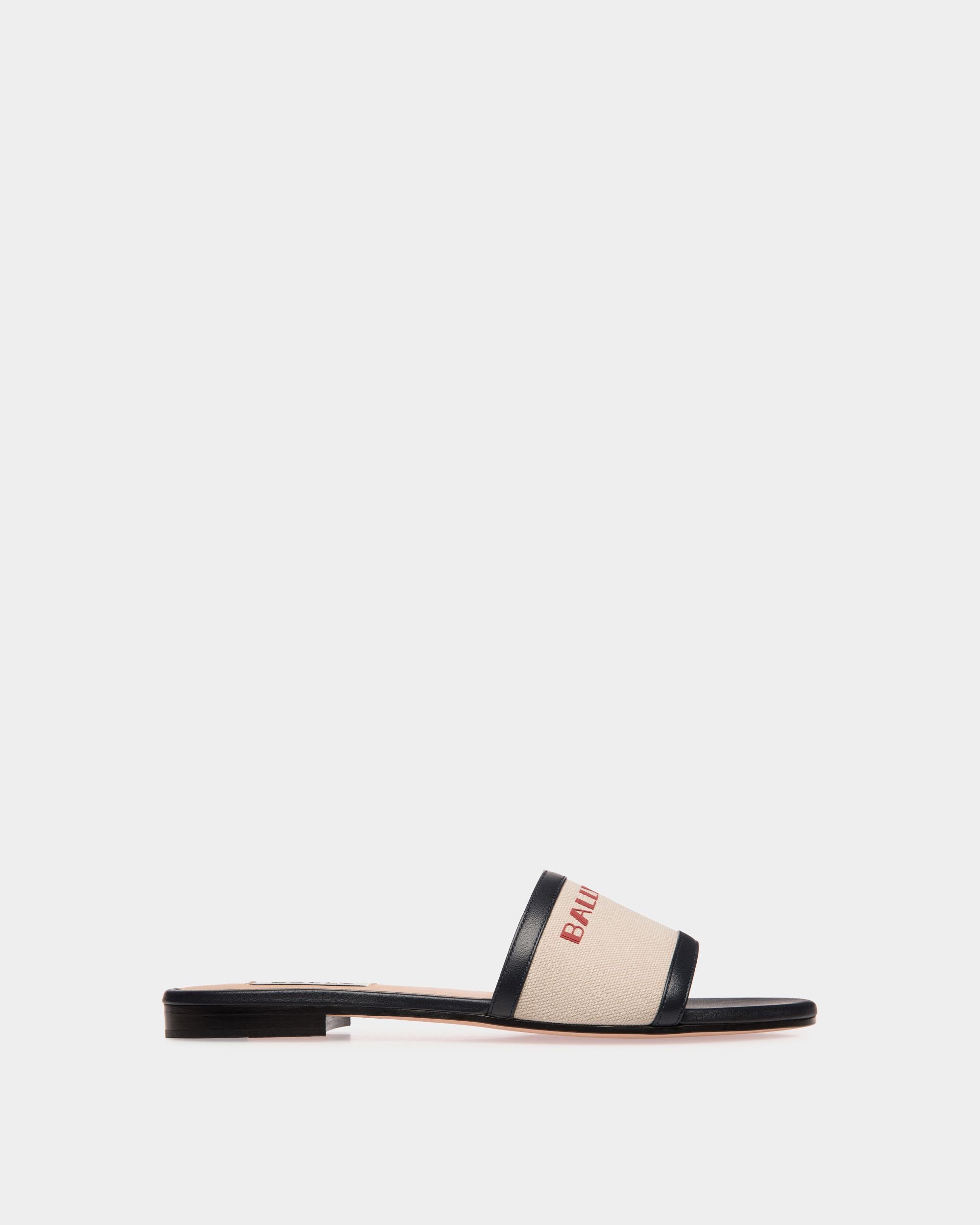 Mule Summer Capsule En Toile Et Cuir Naturel Et Navy Blue - Femme - Bally - 01