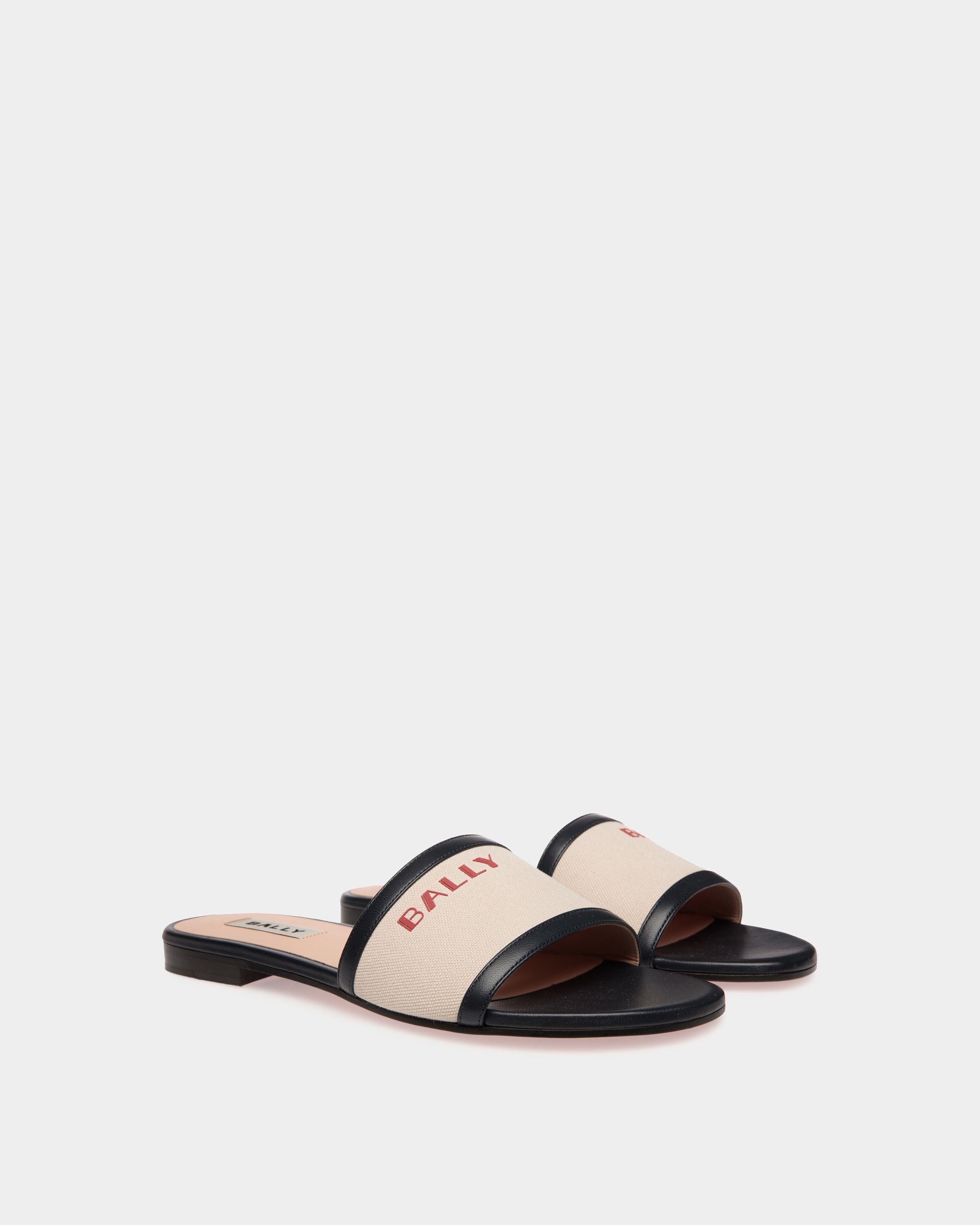 Mule Summer Capsule En Toile Et Cuir Naturel Et Navy Blue - Femme - Bally - 02