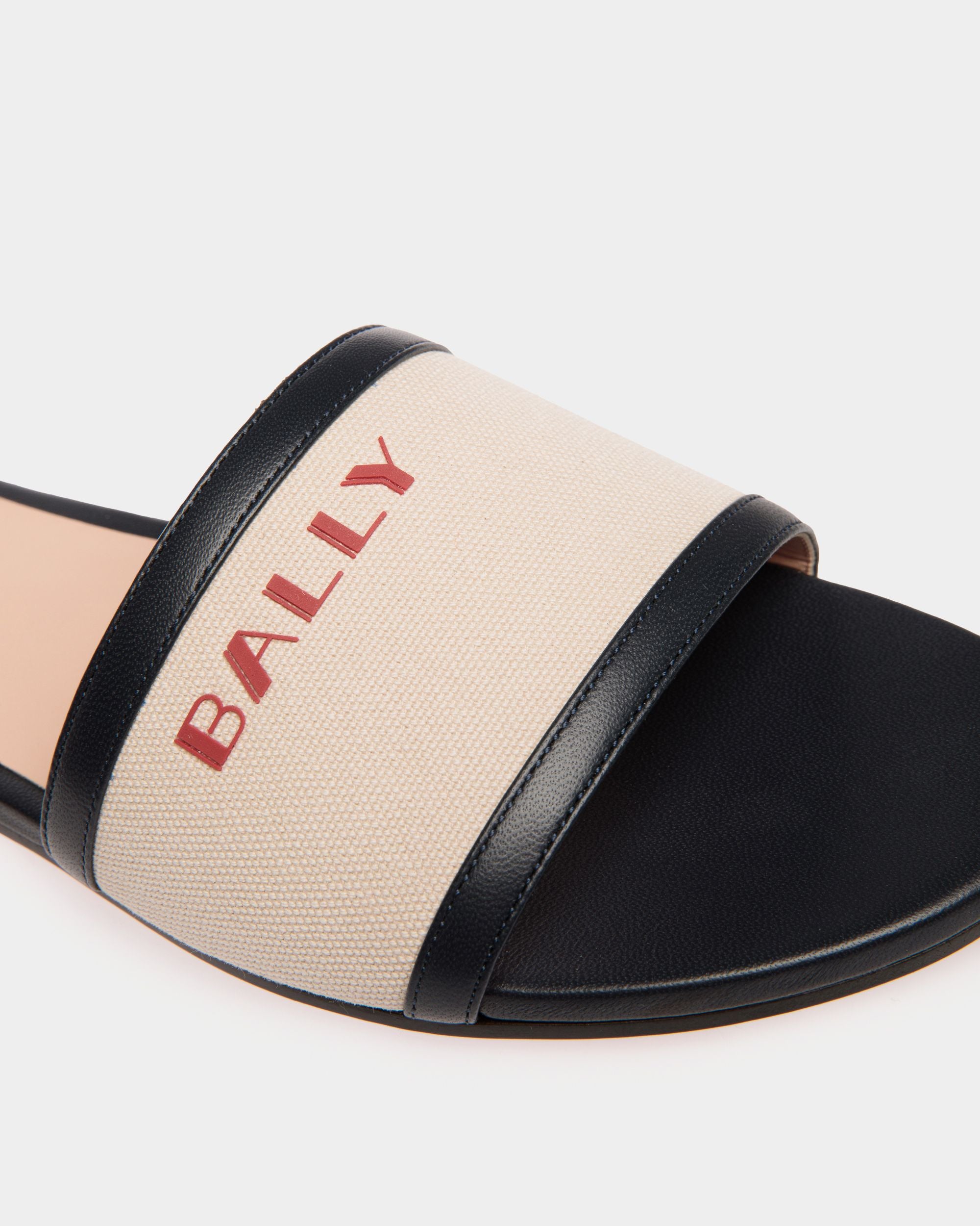 Mule Summer Capsule En Toile Et Cuir Naturel Et Navy Blue - Femme - Bally - 04