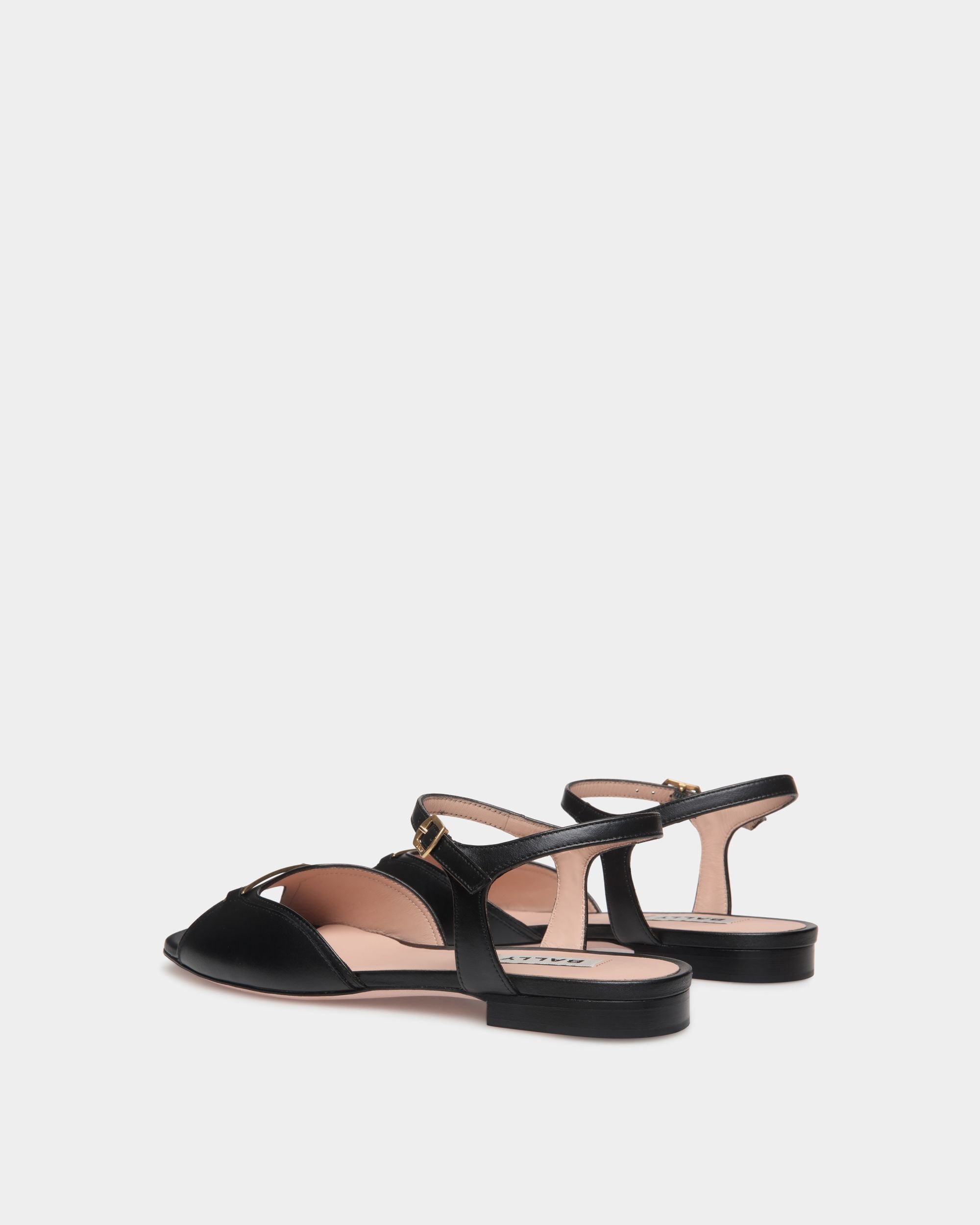 Sandale À Talon Plat Deco En Cuir Noir - Femme - Bally - 04