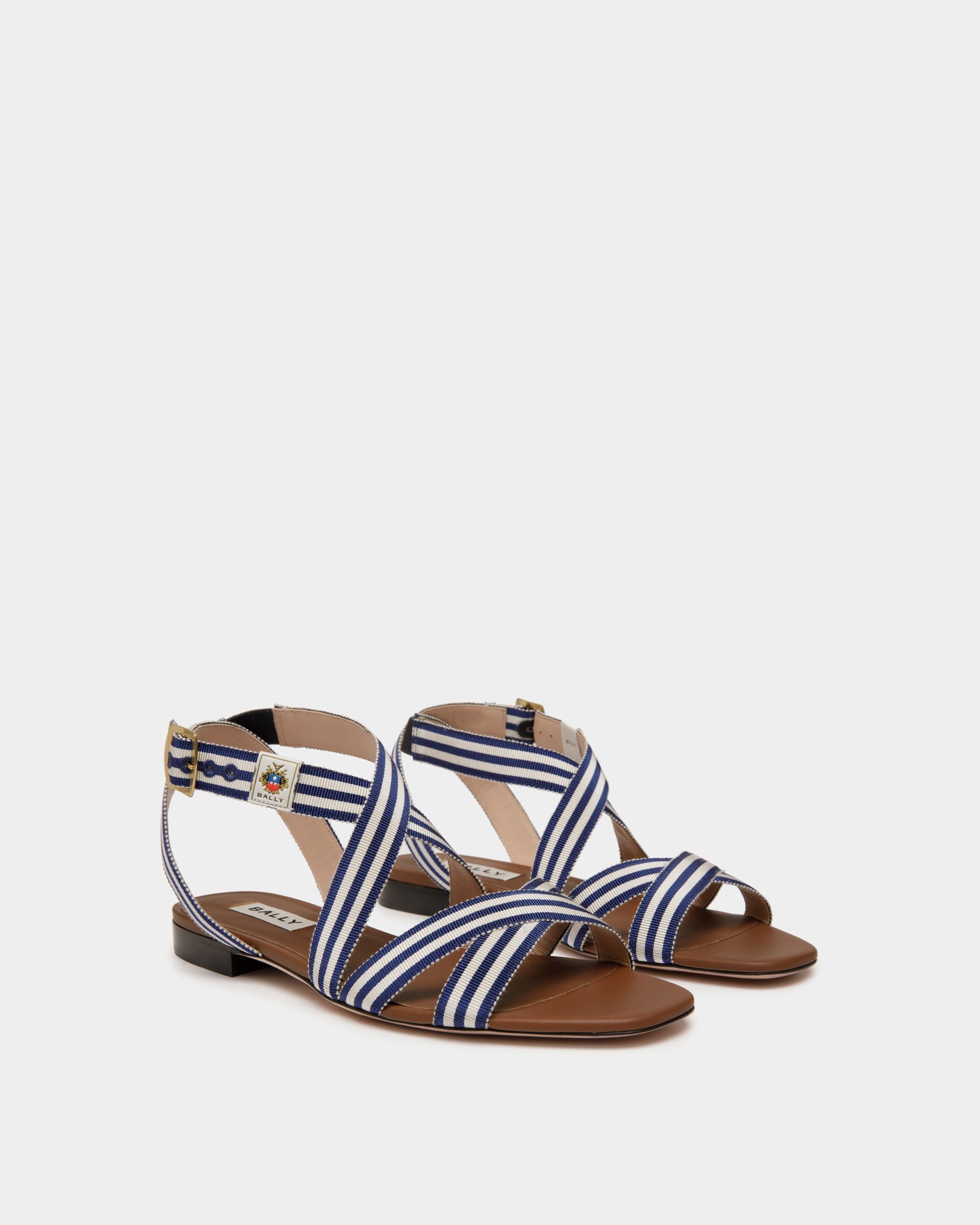 Sandale À Talon Plat Sylt En Tissu Navy Blue - Femme - Bally - 03