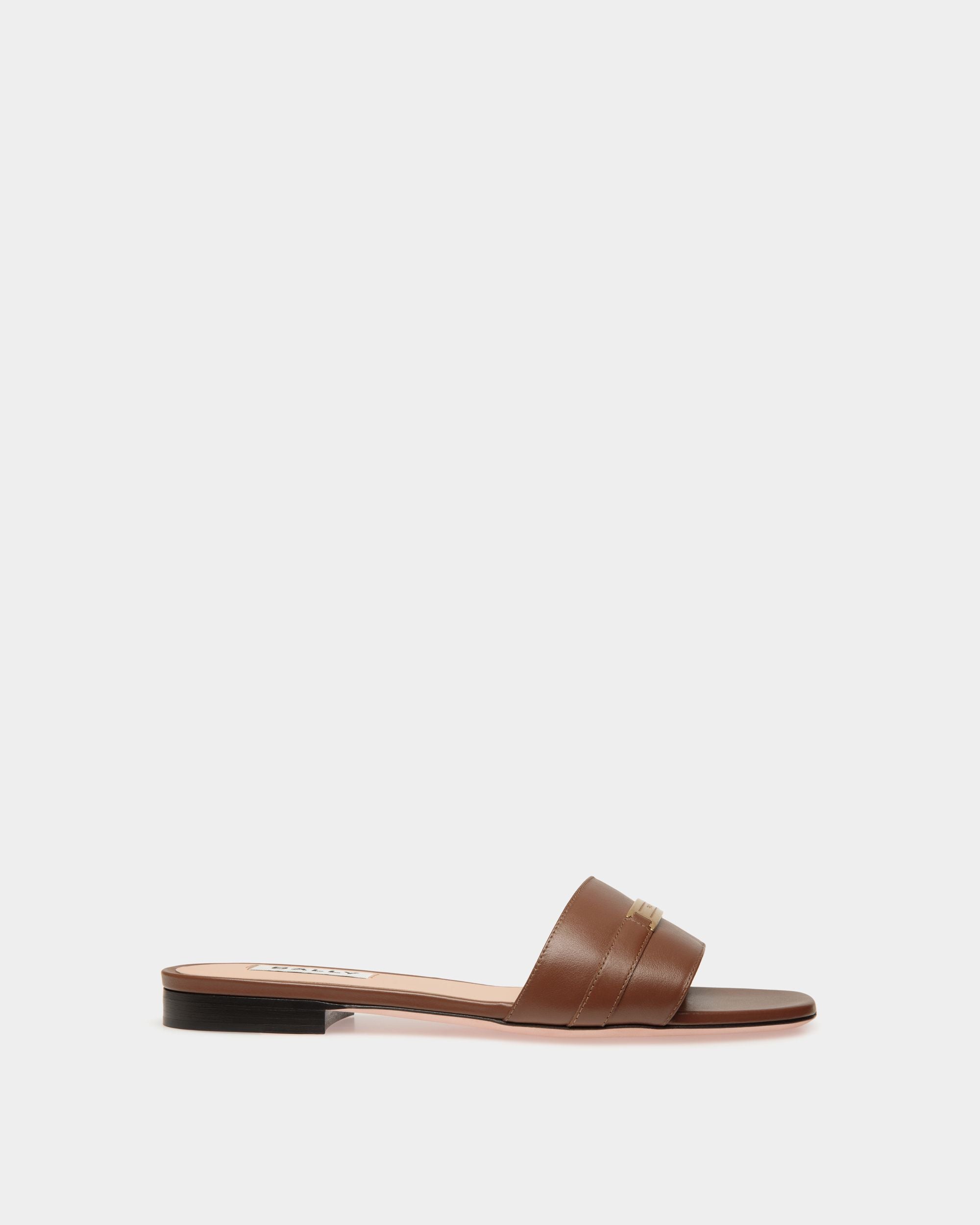 Sandale À Talon Plat Deco En Cuir Marron - Femme - Bally - 01