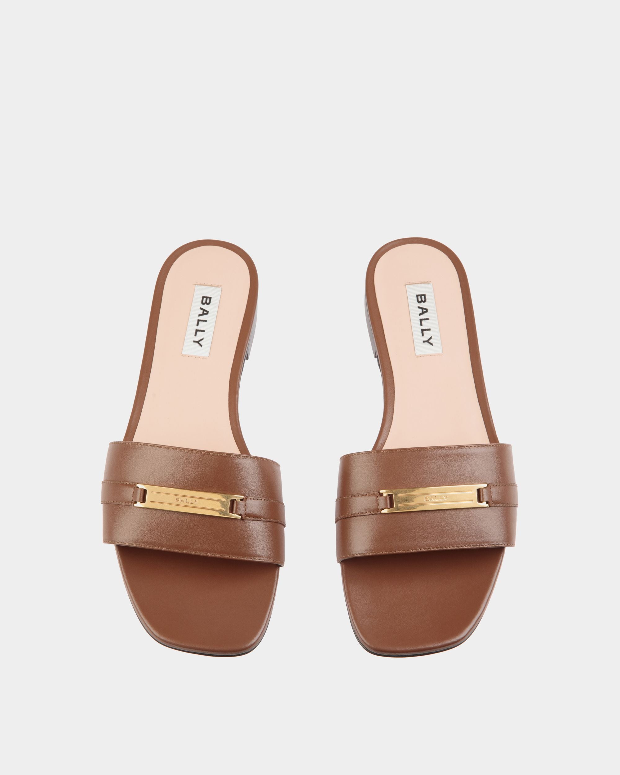 Sandale À Talon Plat Deco En Cuir Marron - Femme - Bally - 05