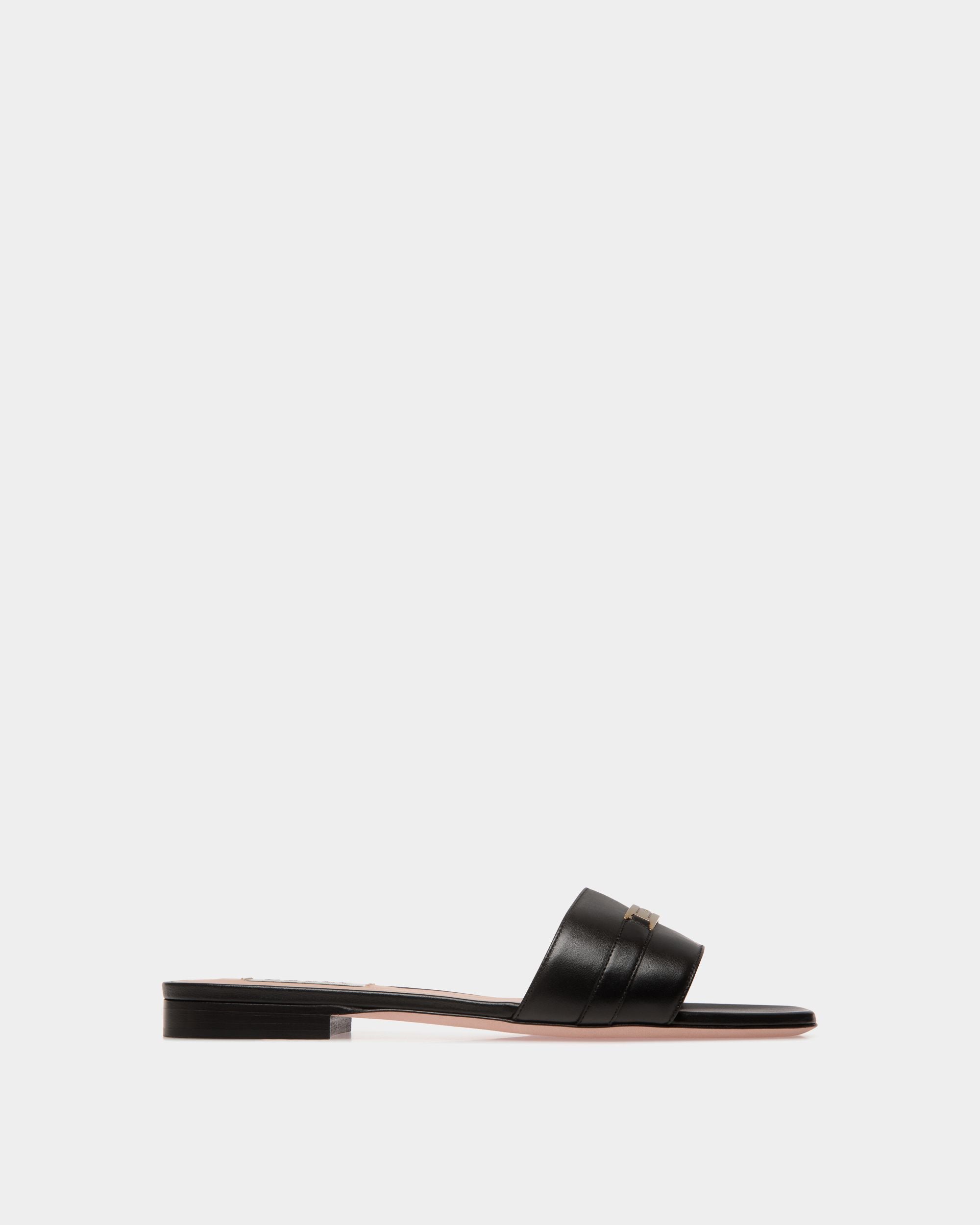 Deco Flat Sandal in Black Leather - Femme - Bally - 01
