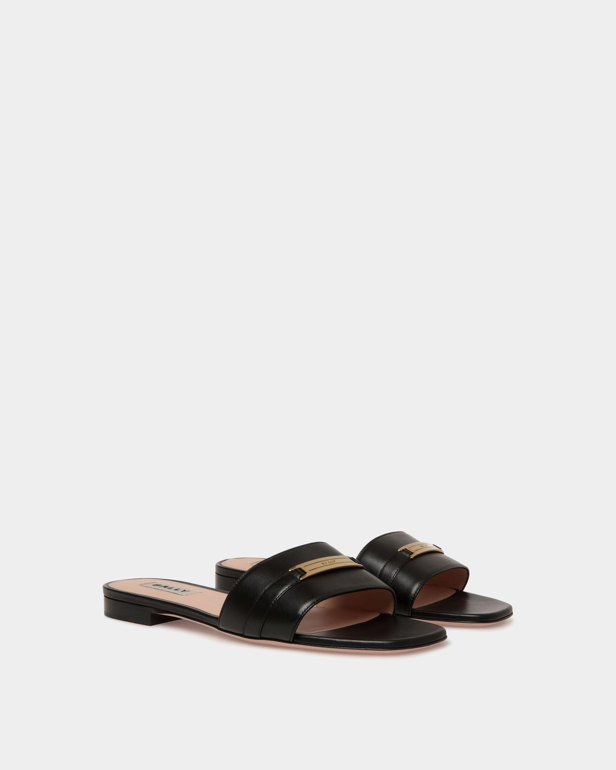 Deco Flat Sandal in Black Leather - Femme - Bally - 02