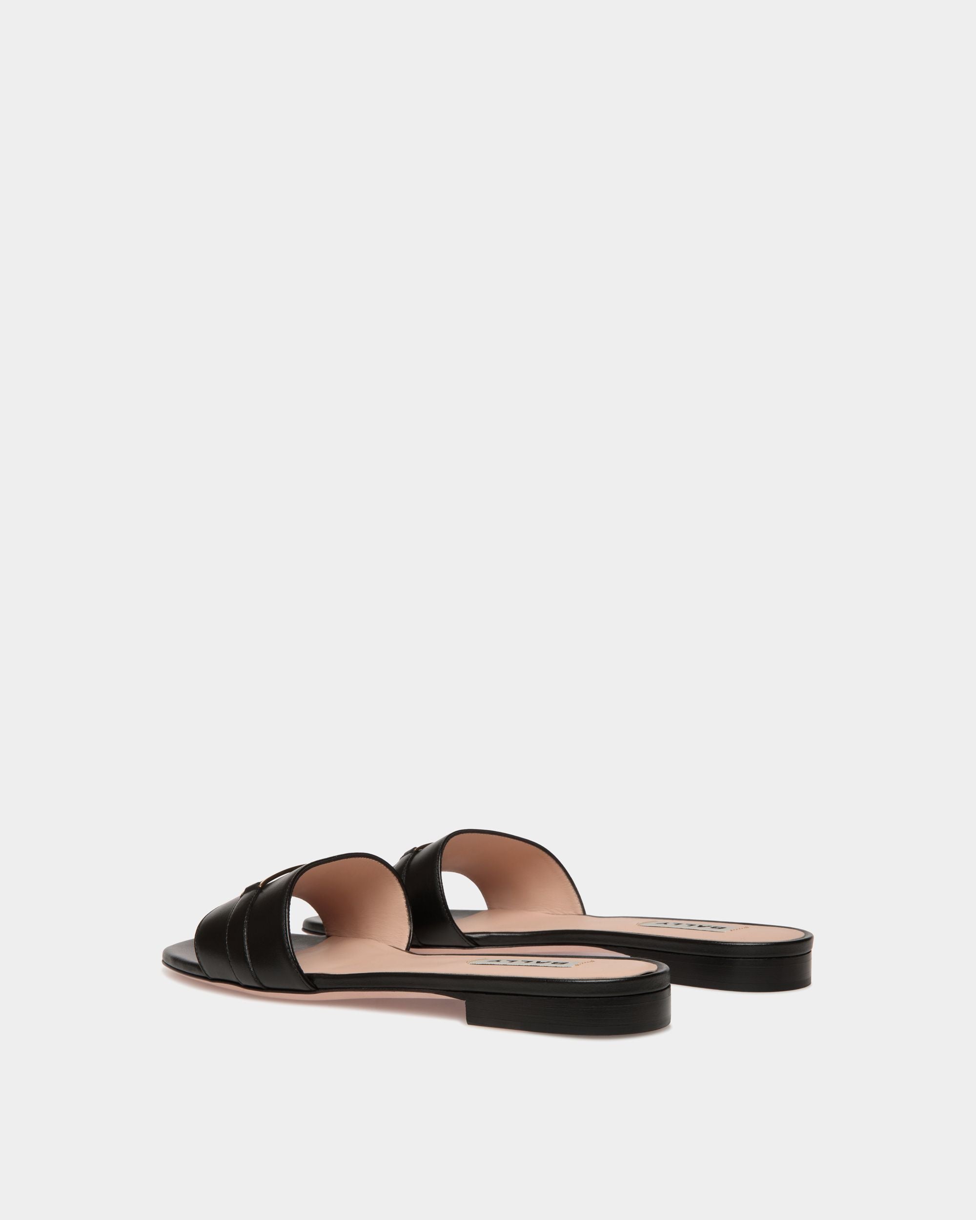 Deco Flat Sandal in Black Leather - Femme - Bally - 03
