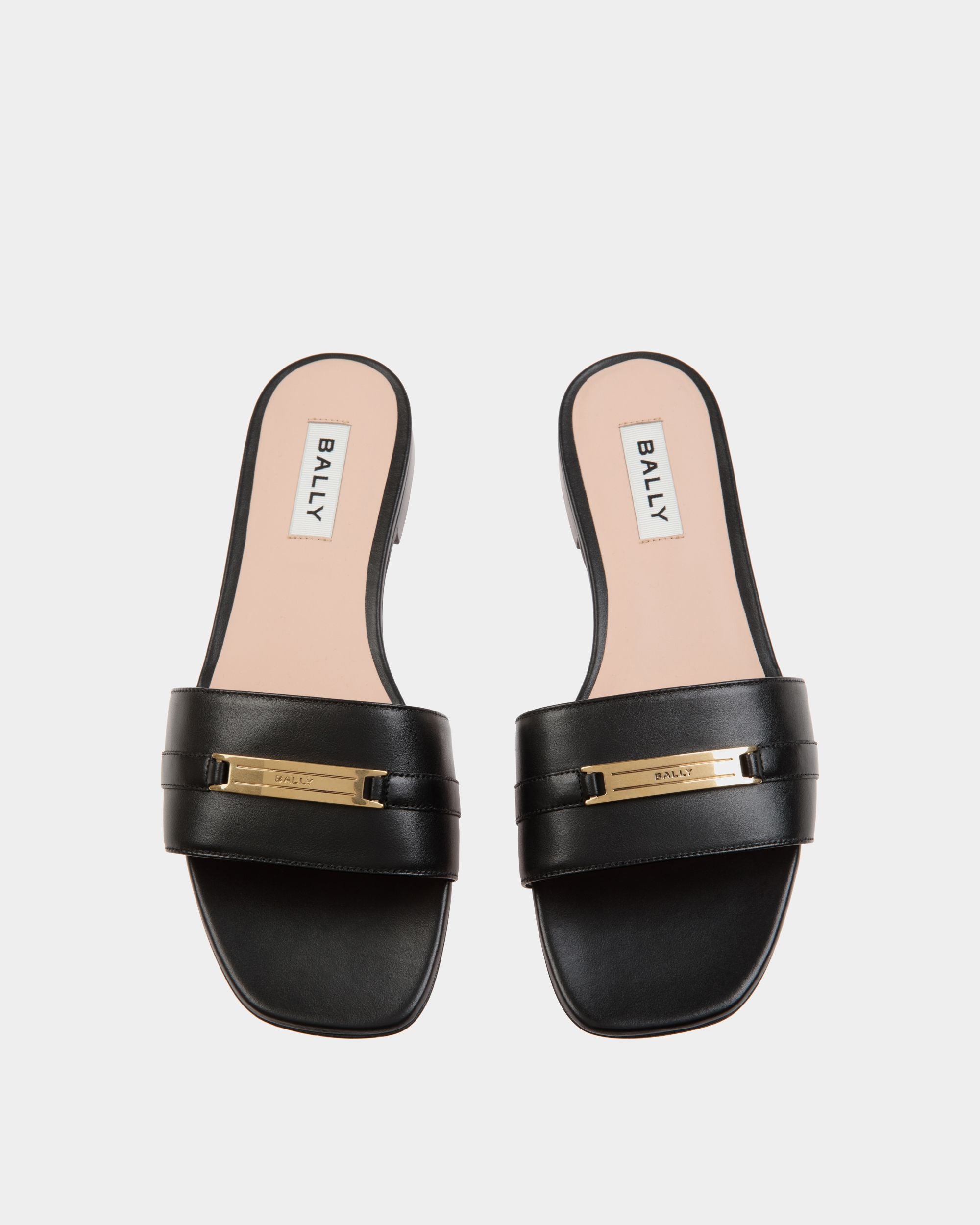Deco Flat Sandal in Black Leather - Femme - Bally - 04