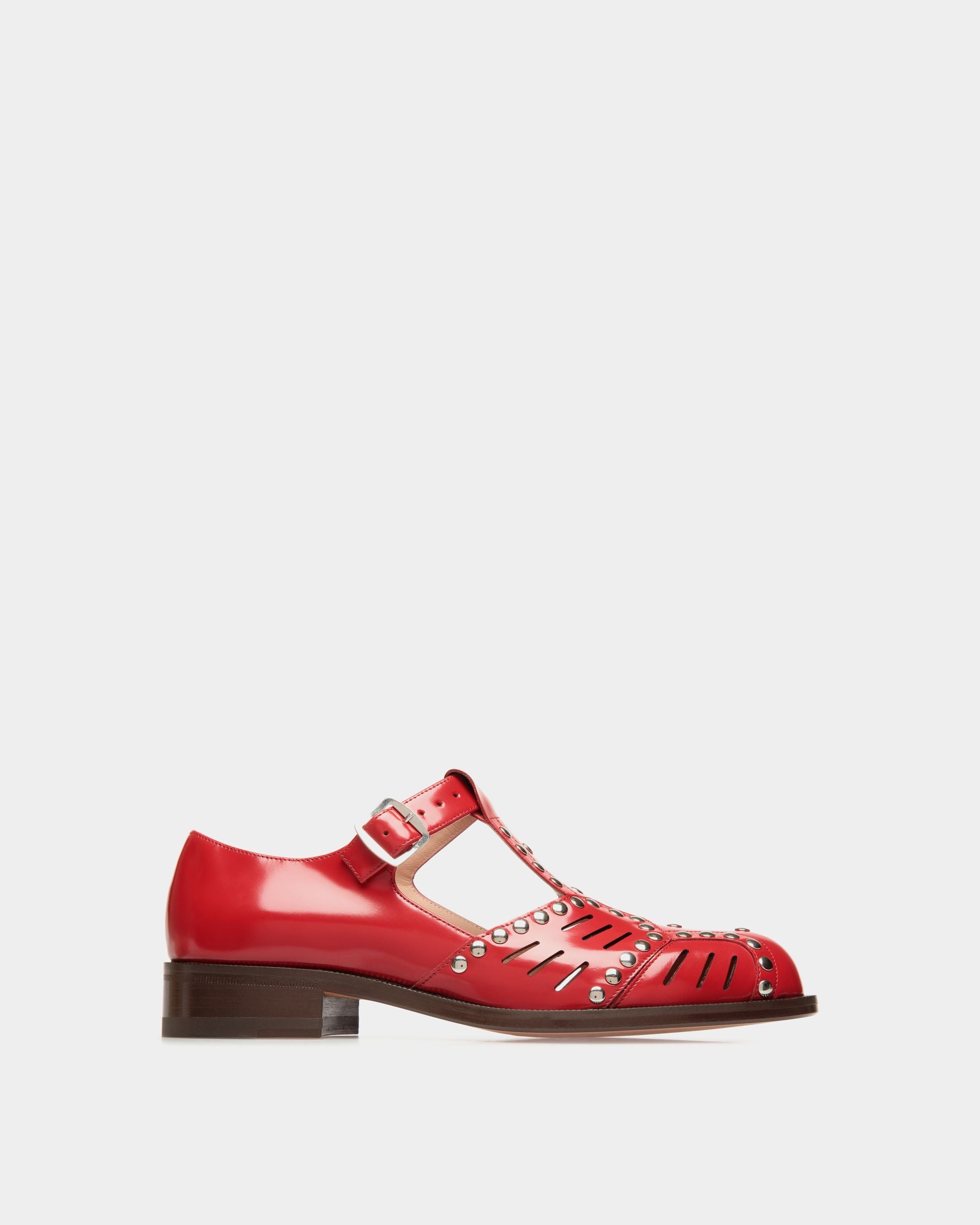 Sandale À Talon Plat Spiegel En Cuir Rouge - Femme - Bally - 01