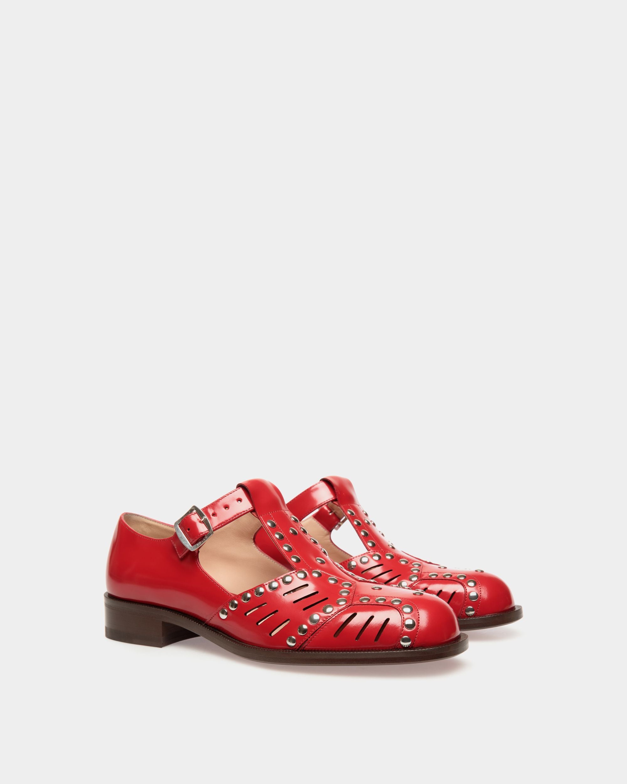 Sandale À Talon Plat Spiegel En Cuir Rouge - Femme - Bally - 02