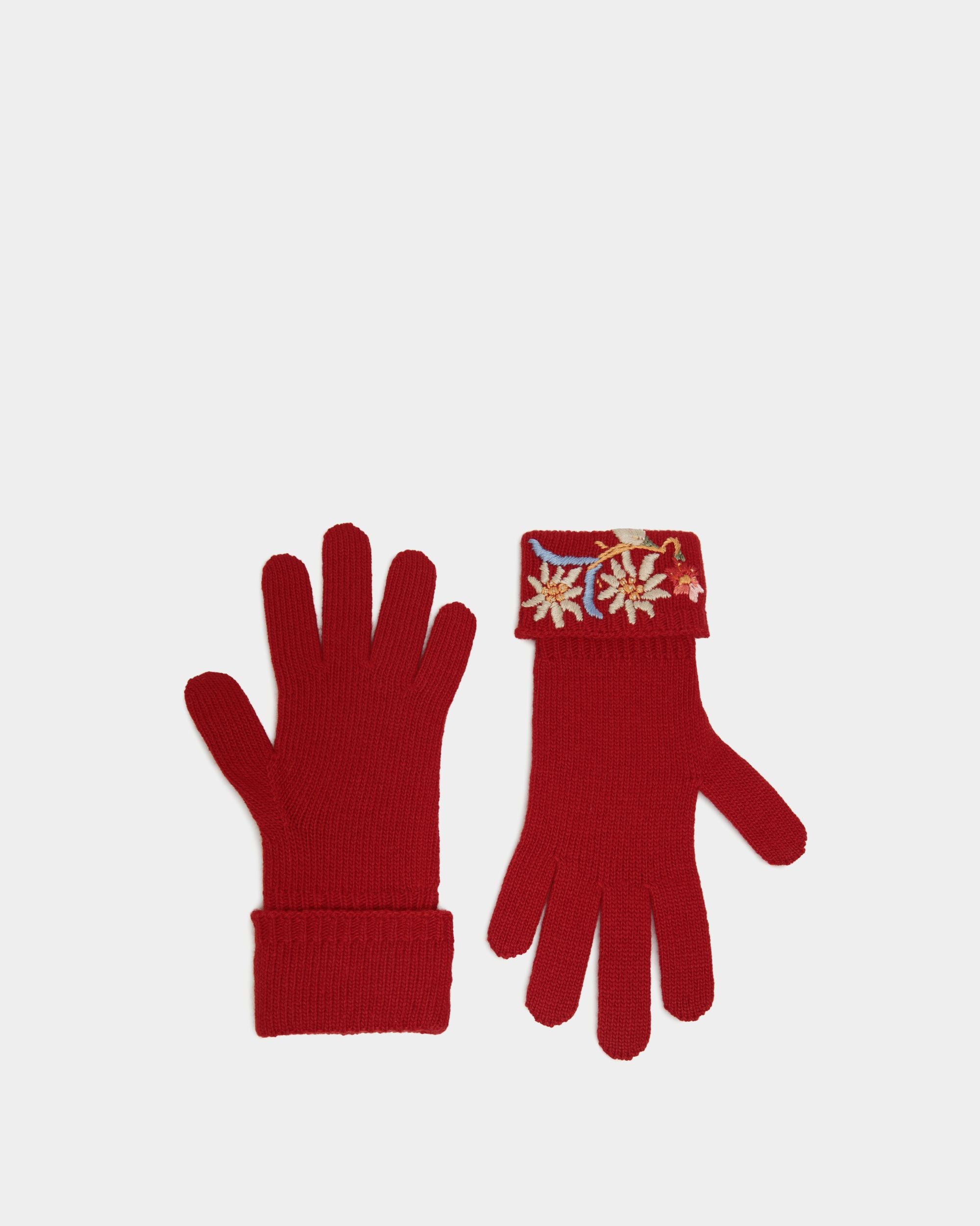 Winter Capsule Handschuhe Mit Alpenblumen Aus Wolle In Rot - Damen - Bally - 01