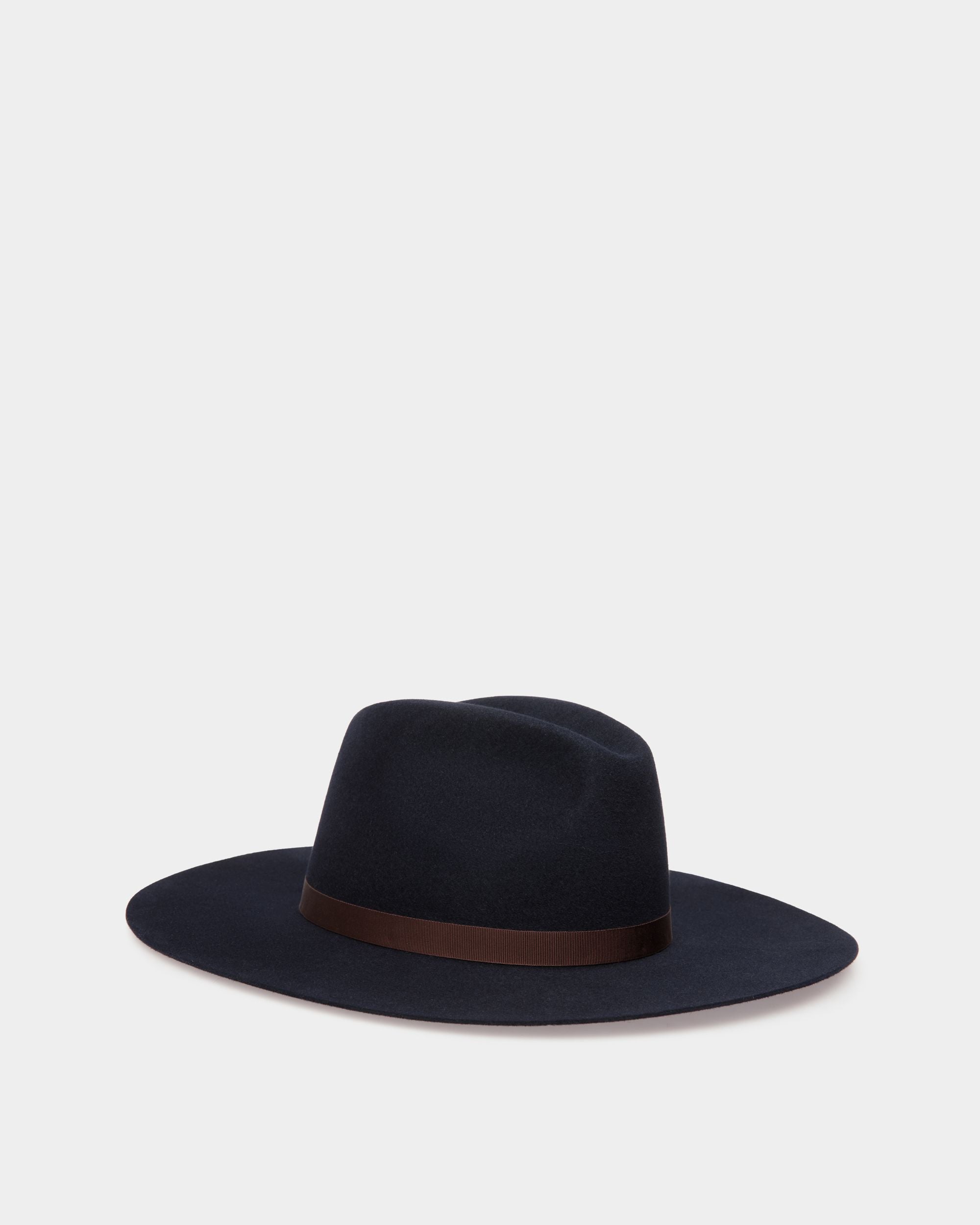 Chapeau À Bord Large En Feutre Navy Blue - Femme - Bally - 01