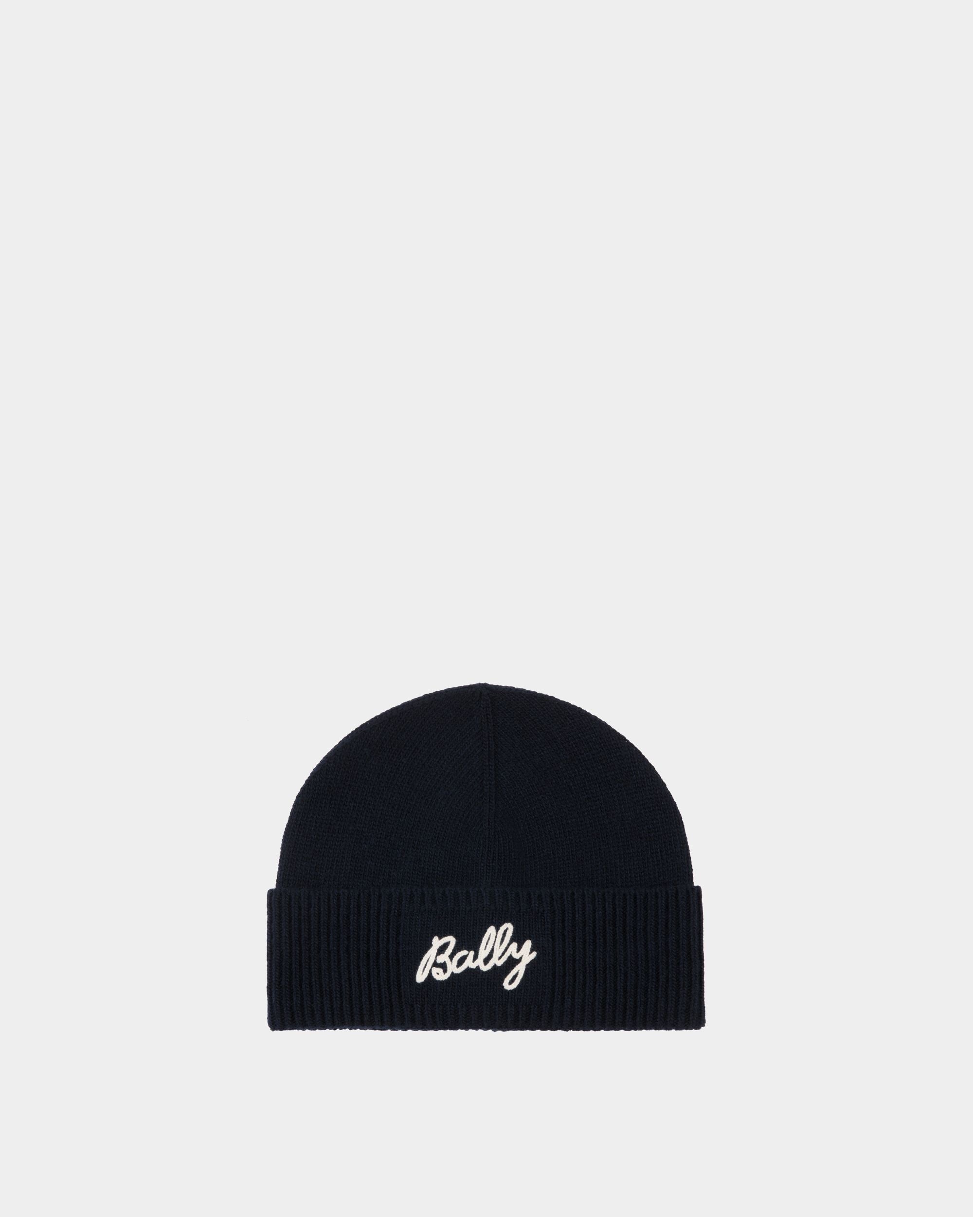 Bonnet Avec Logo En Laine Navy Blue - Femme - Bally - 01