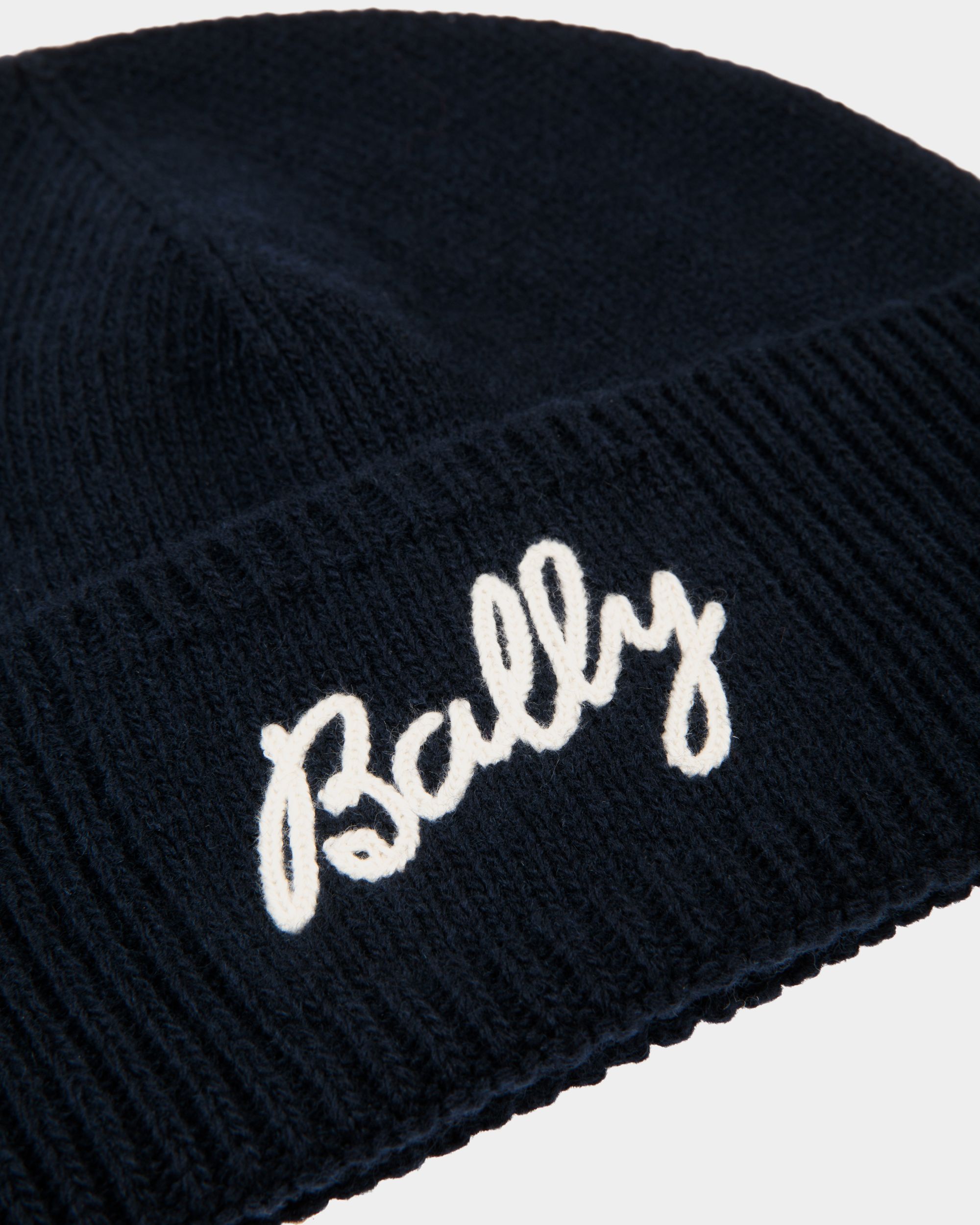 Bonnet Avec Logo En Laine Navy Blue - Femme - Bally - 04
