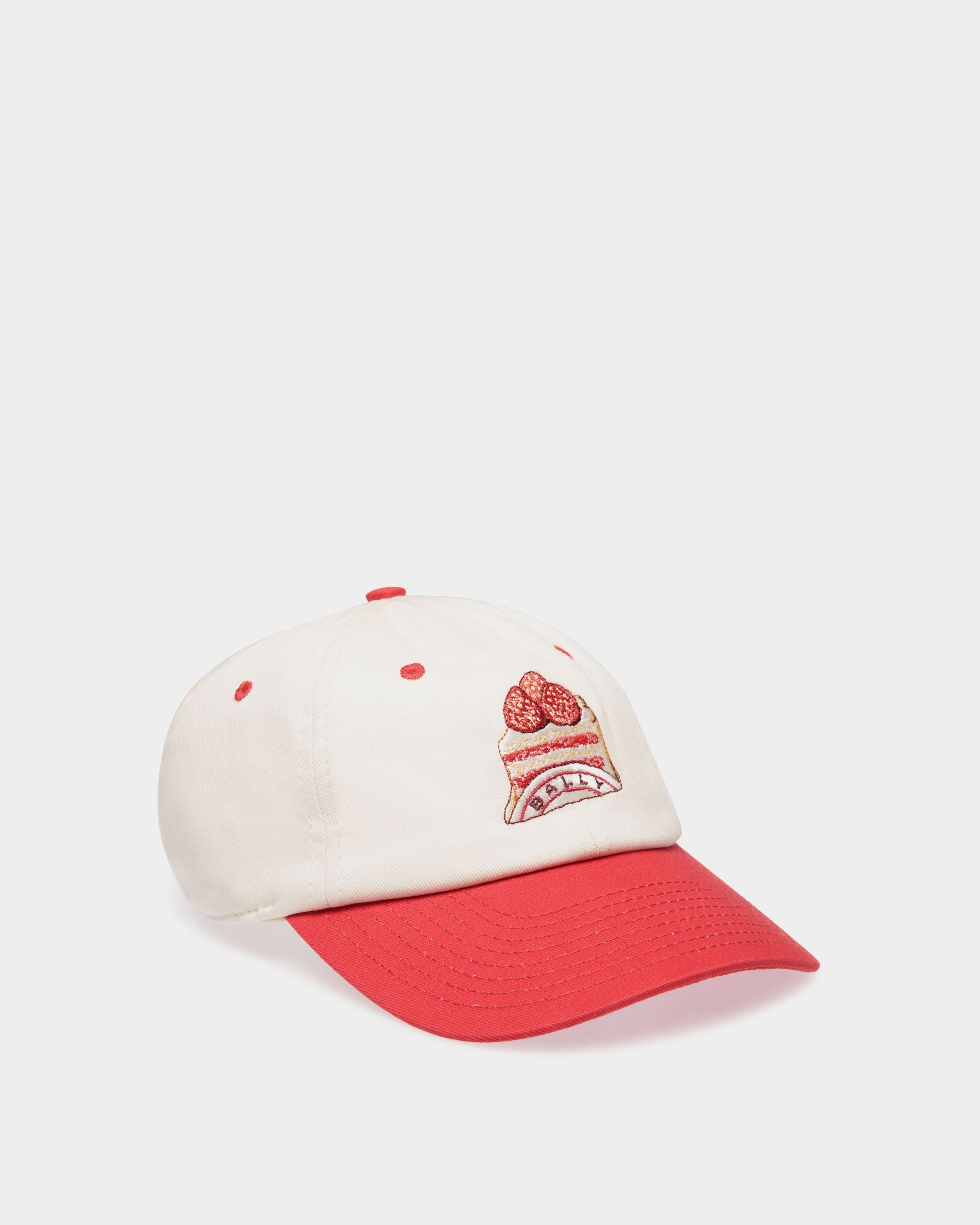 Baseballmütze Mit Bally-Cake-Stickerei Aus Baumwolle In Elfenbein Und Rot - Damen - Bally - 01