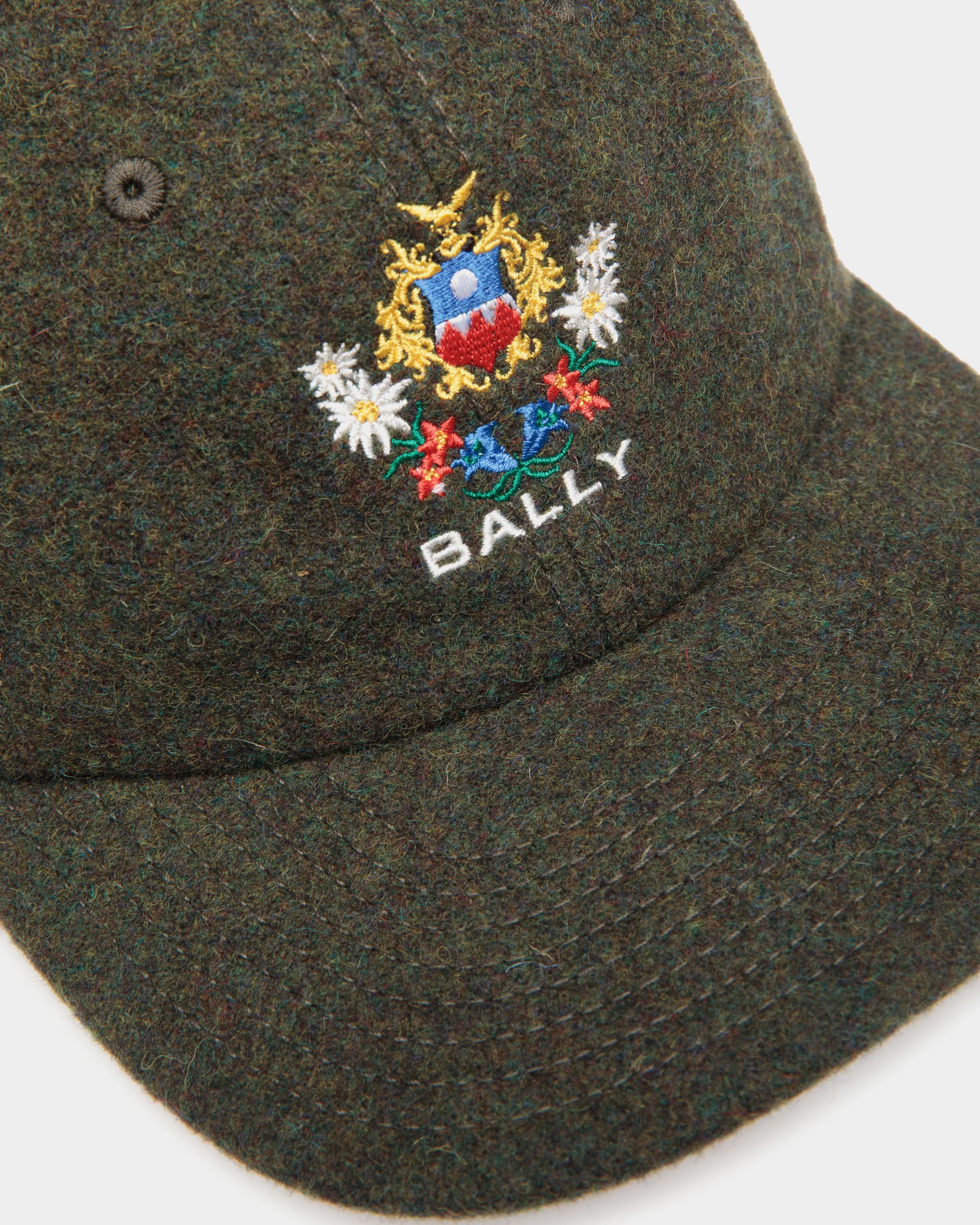 Winter Capsule Baseballmütze Mit Alpenblumen Aus Wolle In Dunkelgrün - Damen - Bally - 04