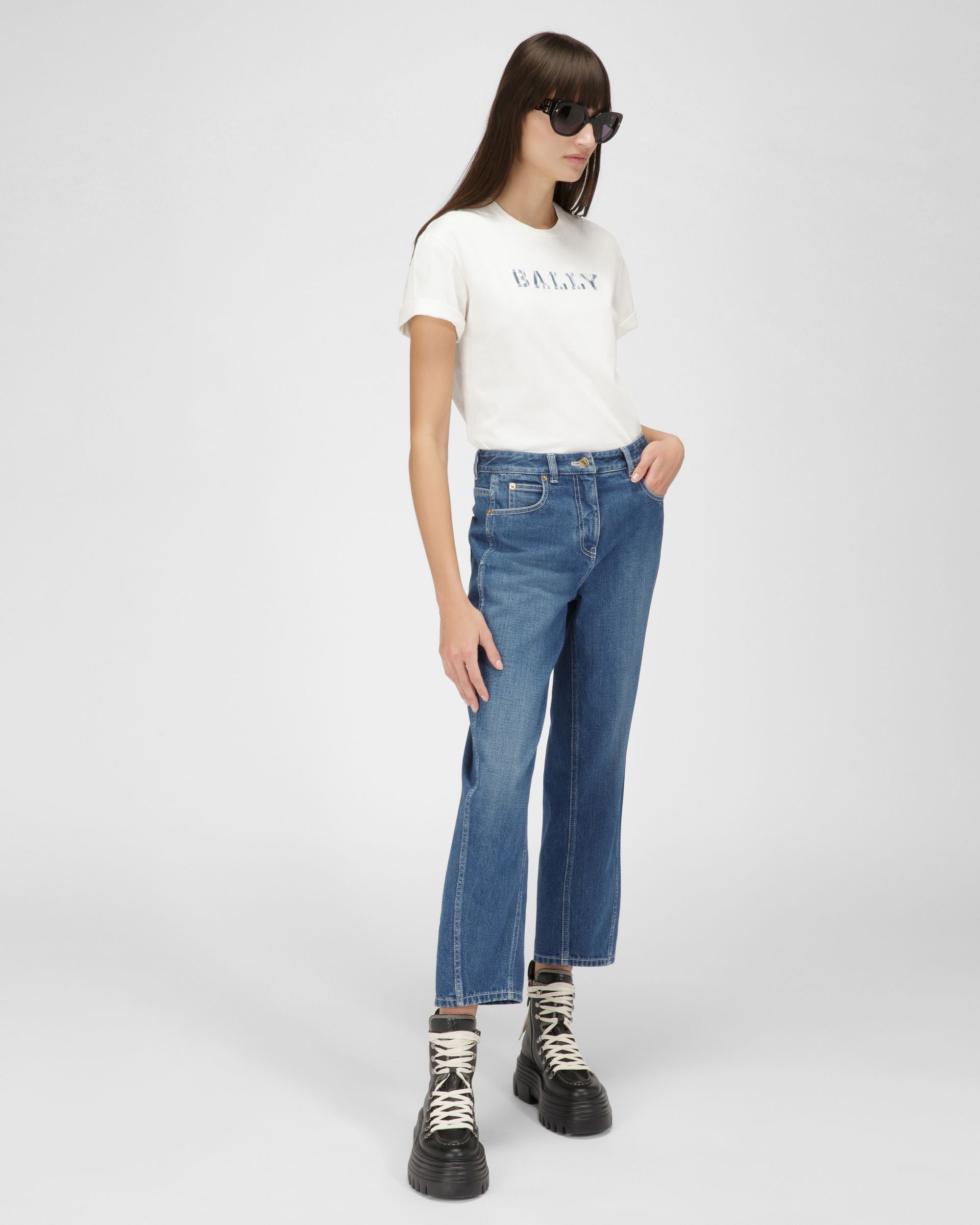 Organic Cotton T-Shirt In Bone - Women's - Bally - 05