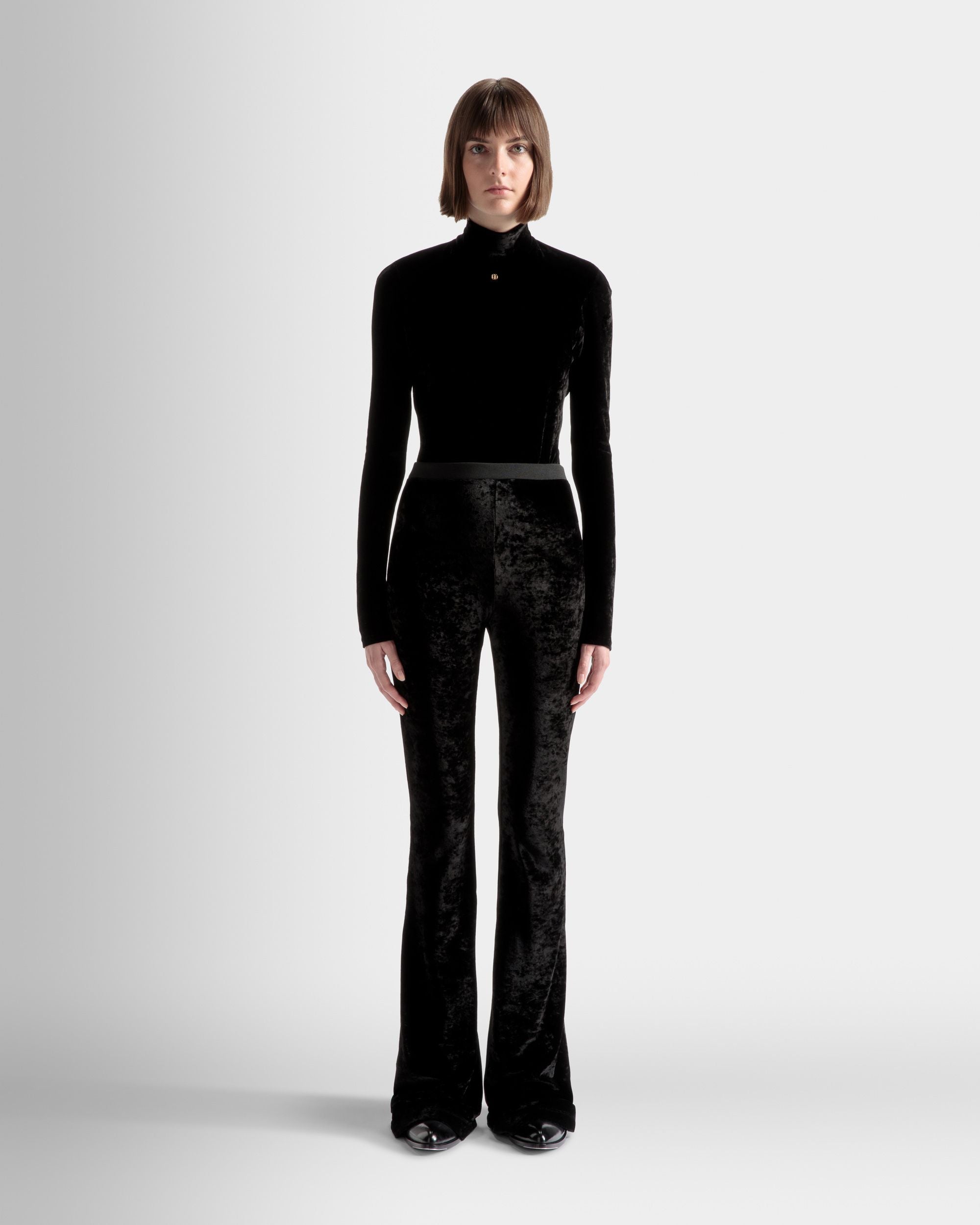 High Neck Bodysuit In Black Velvet - Women's - Bally - 02