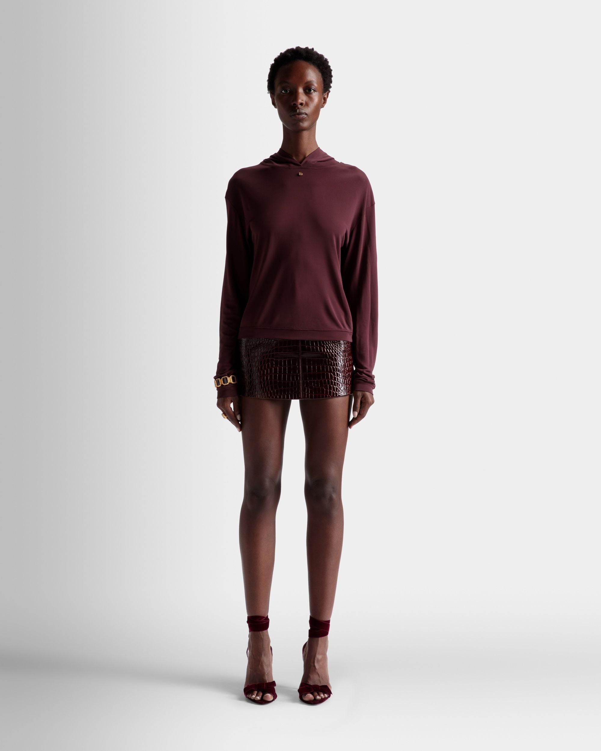Sudadera Con Capucha De Tela Burdeos - Mujer - Bally - 02