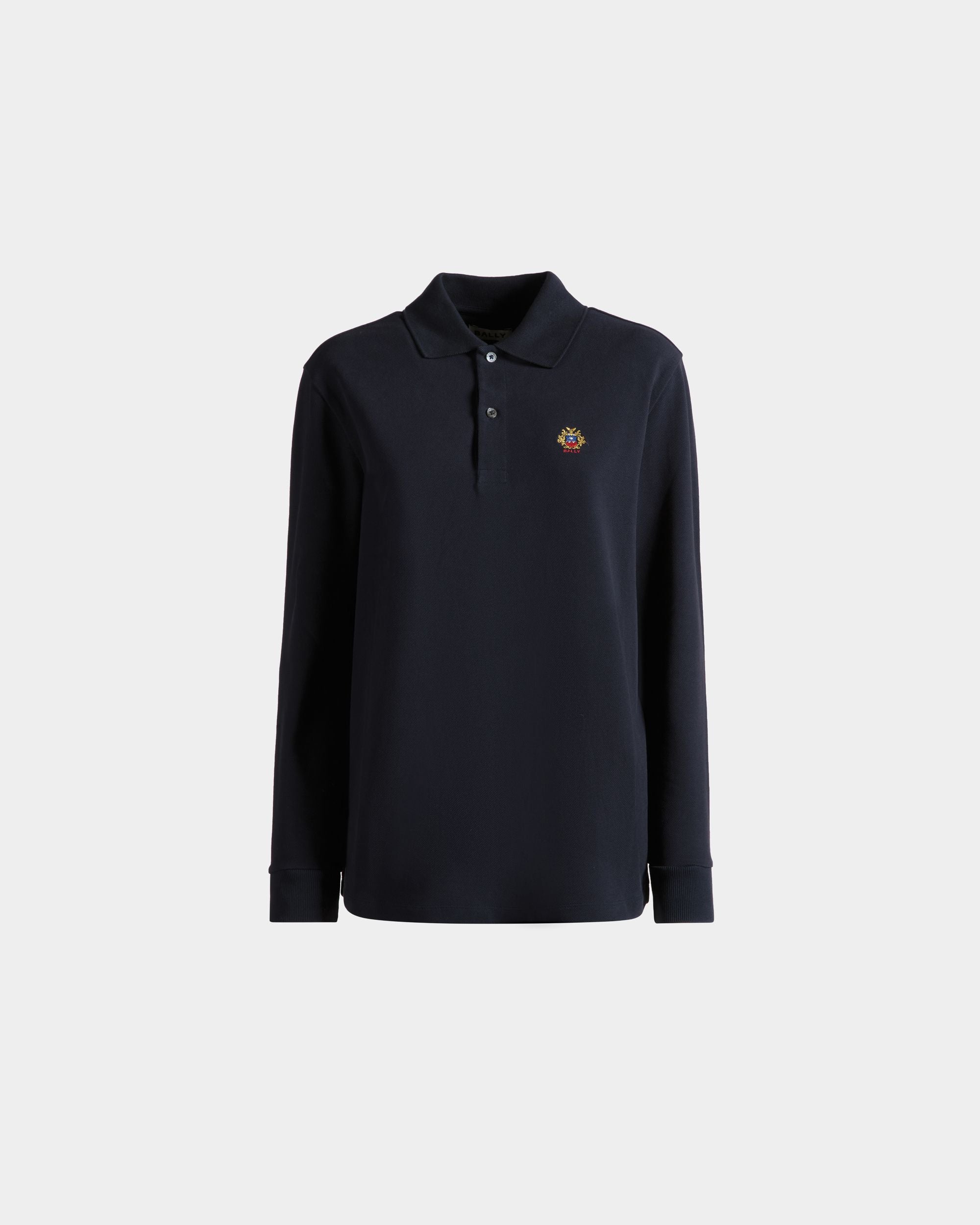 Langärmeliges Poloshirt Aus Baumwolle In Navy Blue Mit Bally Crest Logo - Damen - Bally - 01