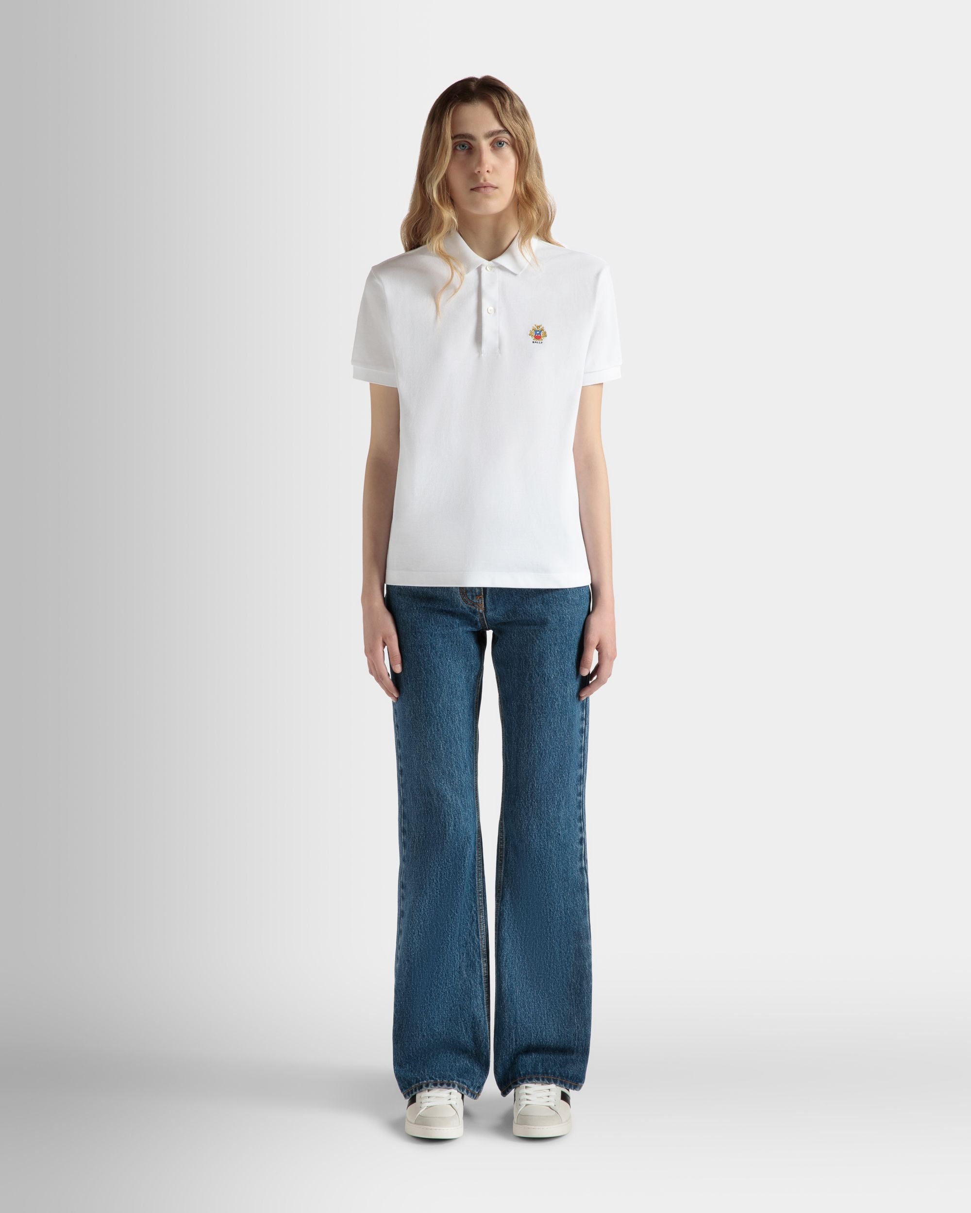 Polo À Manches Courtes En Coton Blanc - Femme - Bally - 02
